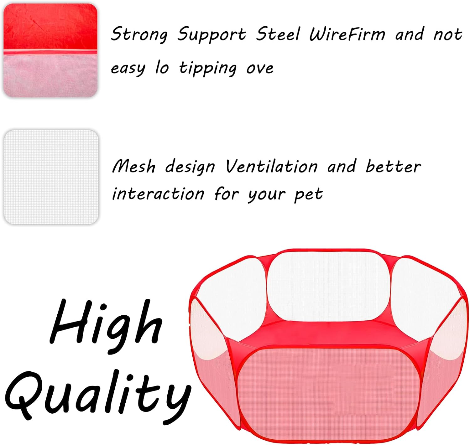 Small Animals Playpen, Portable Pop-Up Open Interactive Pet Tent, Indoor Outdoor Fence for Rabbits, Guinea Pig, Hamster, Chinchillas, Kittens, Puppies - Black image number 6