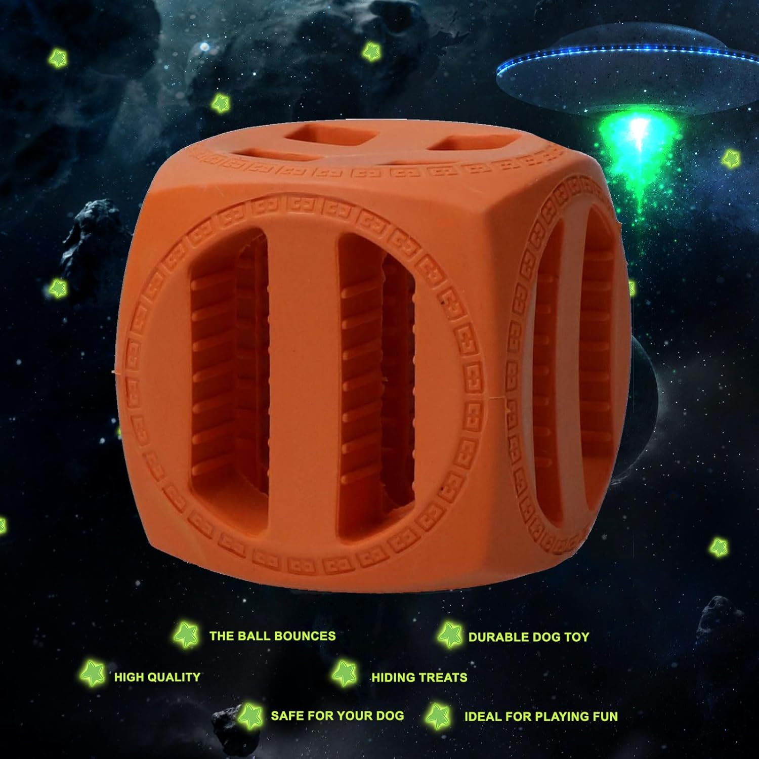 Dog Comets Pollux - Treat Hideaway - Dog Toy - Intelligence Toy - Cube - Rubber - 5.5 X 5.5 Cm - Orange