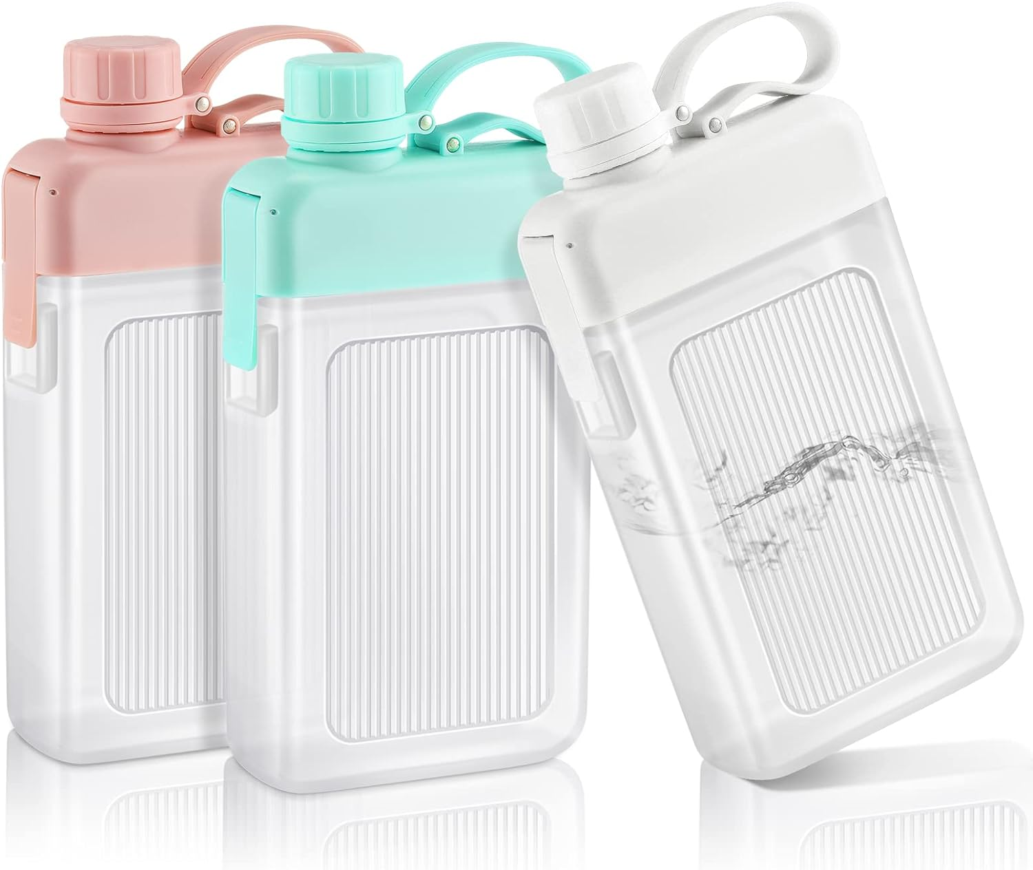 Amyhill 3 Pcs Flat Water Bottle 15Oz A5 Travel Bottles Leak Proof Slim Square Memo Flask Plastic Portable Travel Mug for Outdoor Sports Fitness Camping Hiking Cycling(White, Pink, Green) image number 6