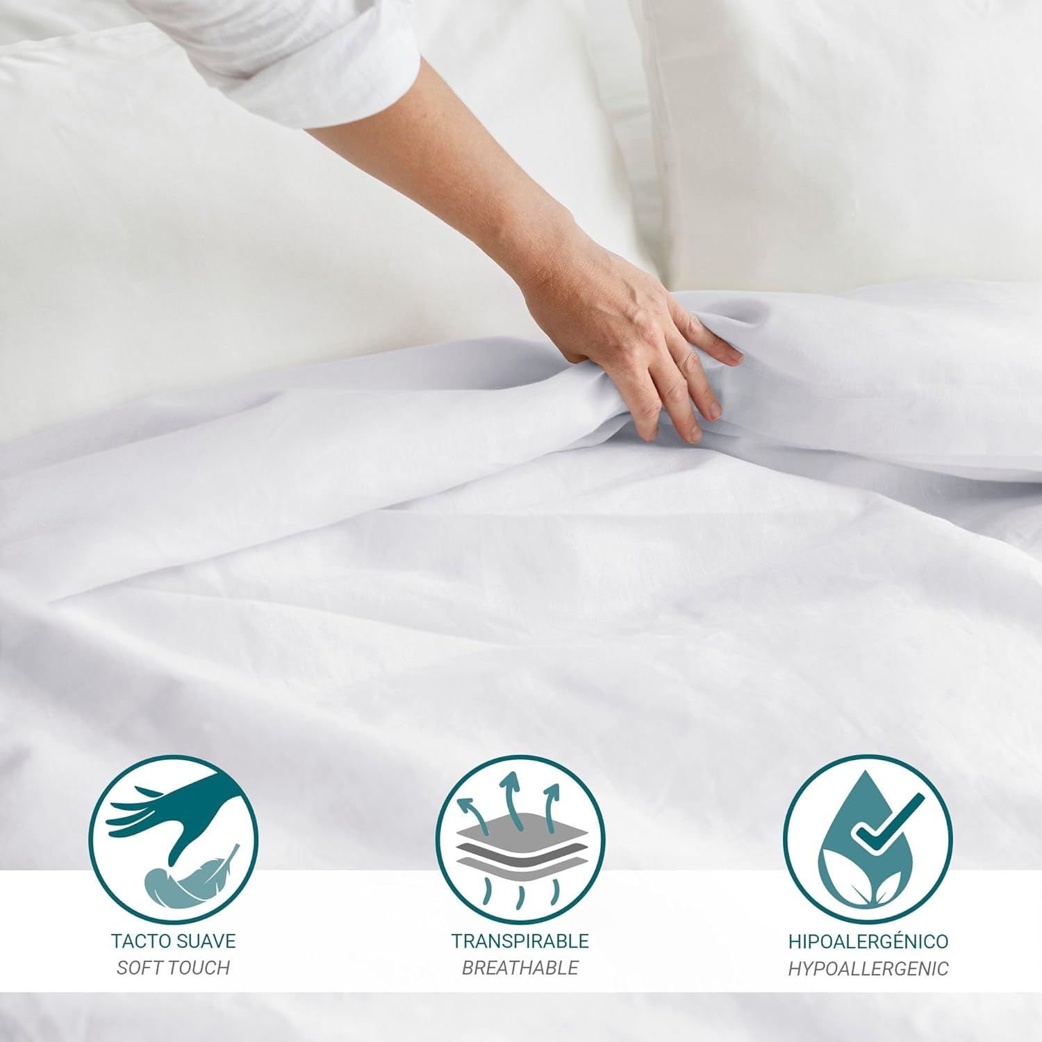 ECOMMERC3 4 Piece Bedding Set for 180 Cm Bed, Fitted Sheet, Duvet Cover and 2 Pillowcases 45 X 100 Cm, White image number 2