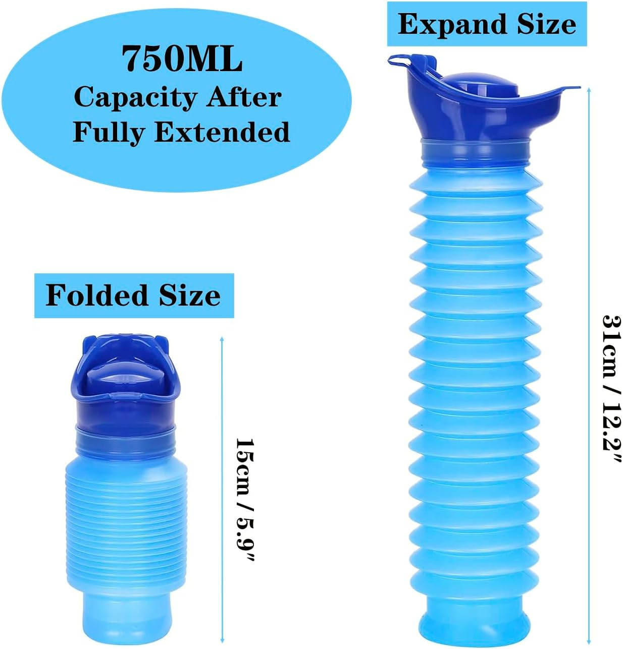 Emergency Urinal for Kids Adult，Portable Reusable Outdoor Urinal Potty Pee Bottle, Outdoor Shrinkable Urinal for Travel, Camping, Hiking, Traffic Jam and Queuing-2 Pack 750Ml - 2 Black image number 4