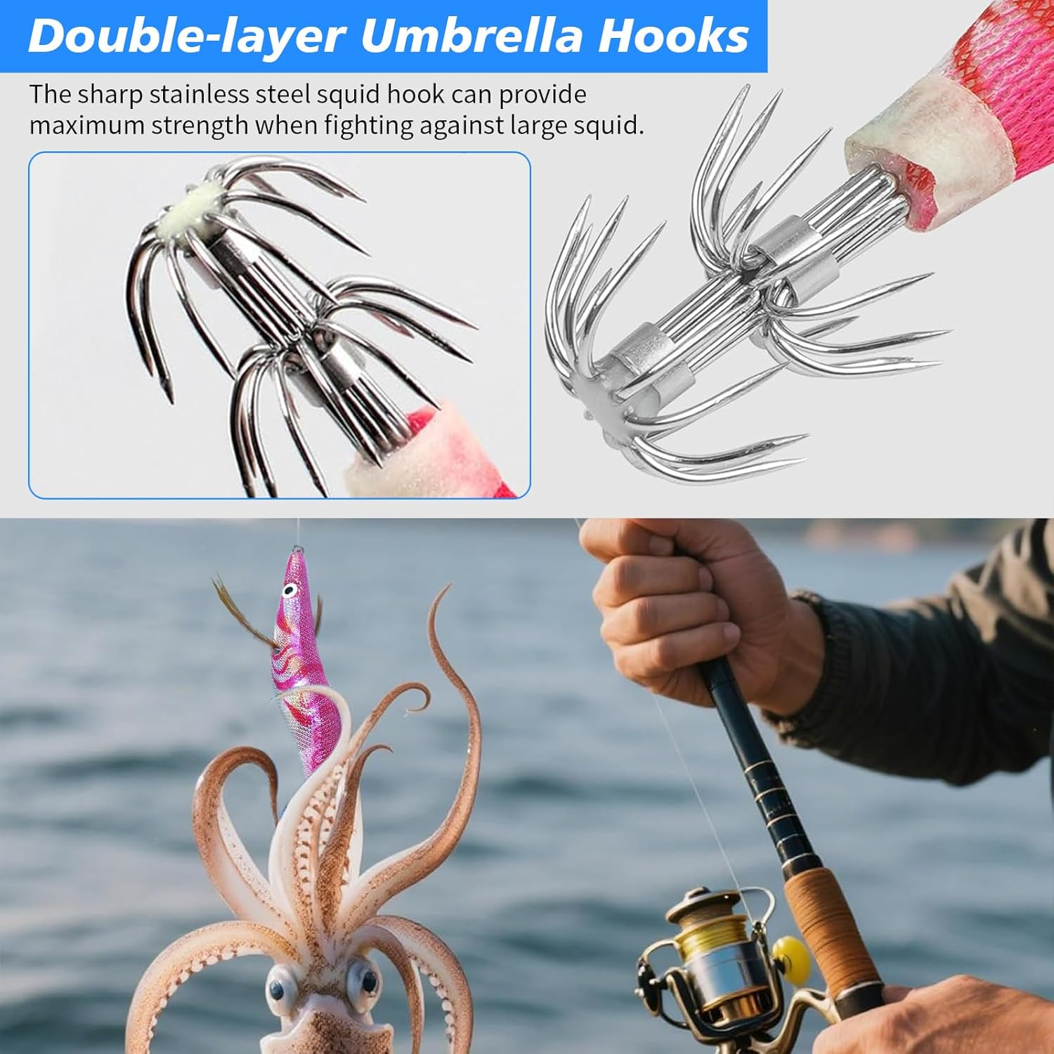 8 PCS Squid Jig Fishing Hook, Fishing Spinner Lures Kit, Shrimp Artificial Lures, Luminous Shrimp Squid Jig Hooks, Hard Fishing Lures, Octopus & Cuttlefish Fishing Hook Tackle for Anglers image number 1