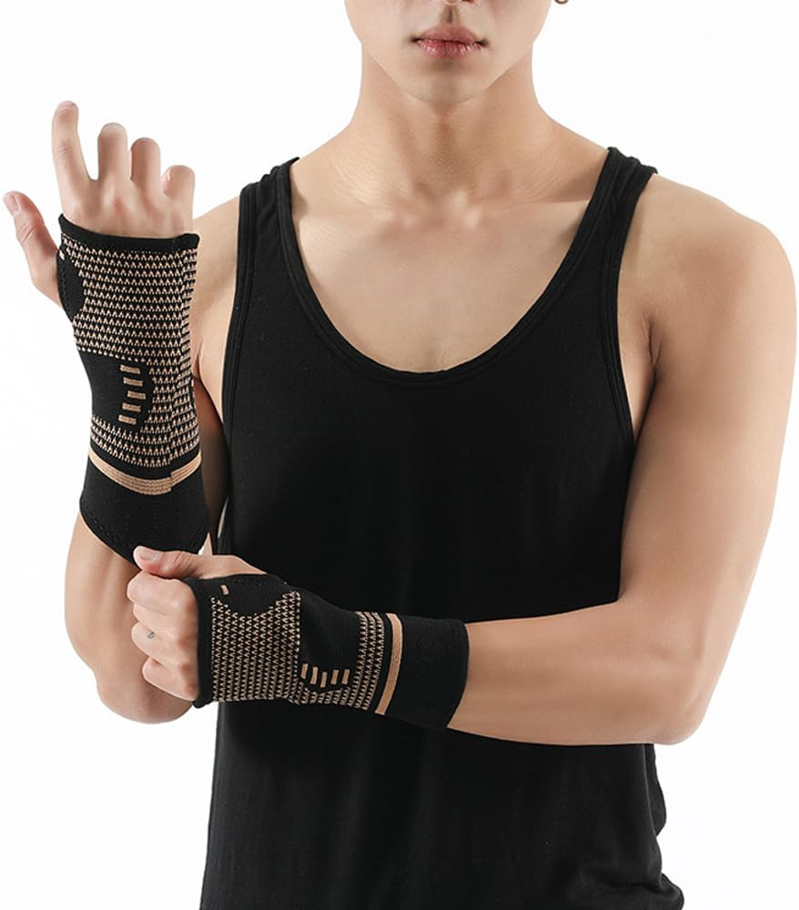 2X Copper Wrist Hand Brace Support Carpal Tunnel Sprain Arthritis Compression Glove L image number 1