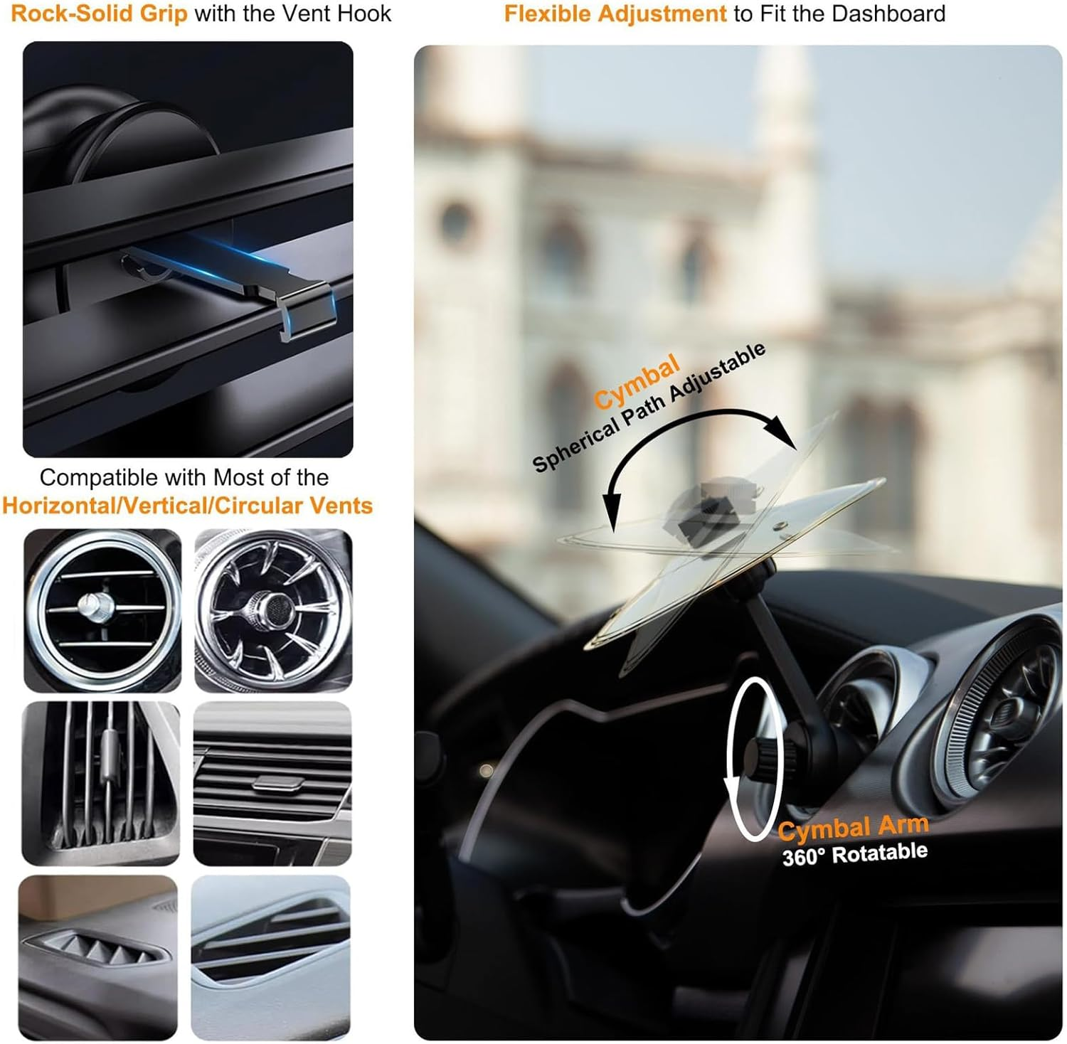 Car Cymbal, Car Cymbal Air Vent, Mini Drum Crash Cymbal for Car Vent, 2 Swivel Joints,Suitable for All Types of Vehicles (Gold) image number 2