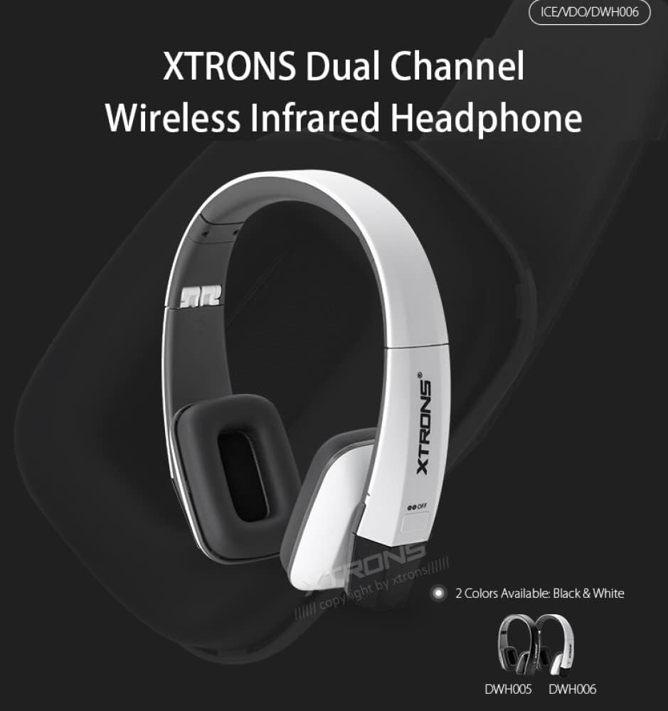 XTRONS White IR Wireless Dual Channel Stereo Headphones Infrared Headsets Cordless 2 Channels with Built-In IR Transmitter image number 2