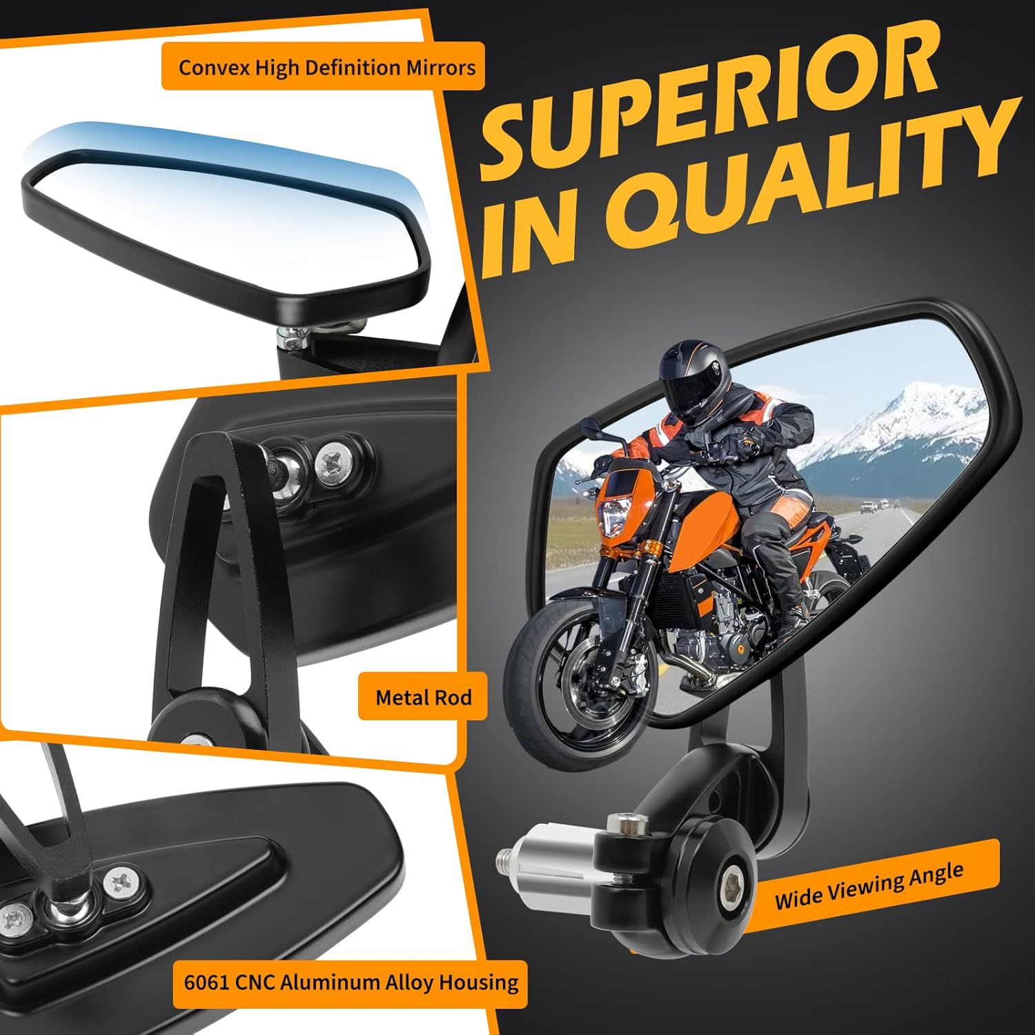 Black Motorcycle Bar End Mirrors Rear View CNC for Honda GROM MSX125 CB500F Kawasaki Z125 Pro Z650 Z750 Z800 Z900 ER6N ER6F Yamaha MT-03 MT-07 FZ-07 MT-09 FZ-09 MT-10 FZ-10 MT-25 FZ6 FZ8 FZ6R image number 1