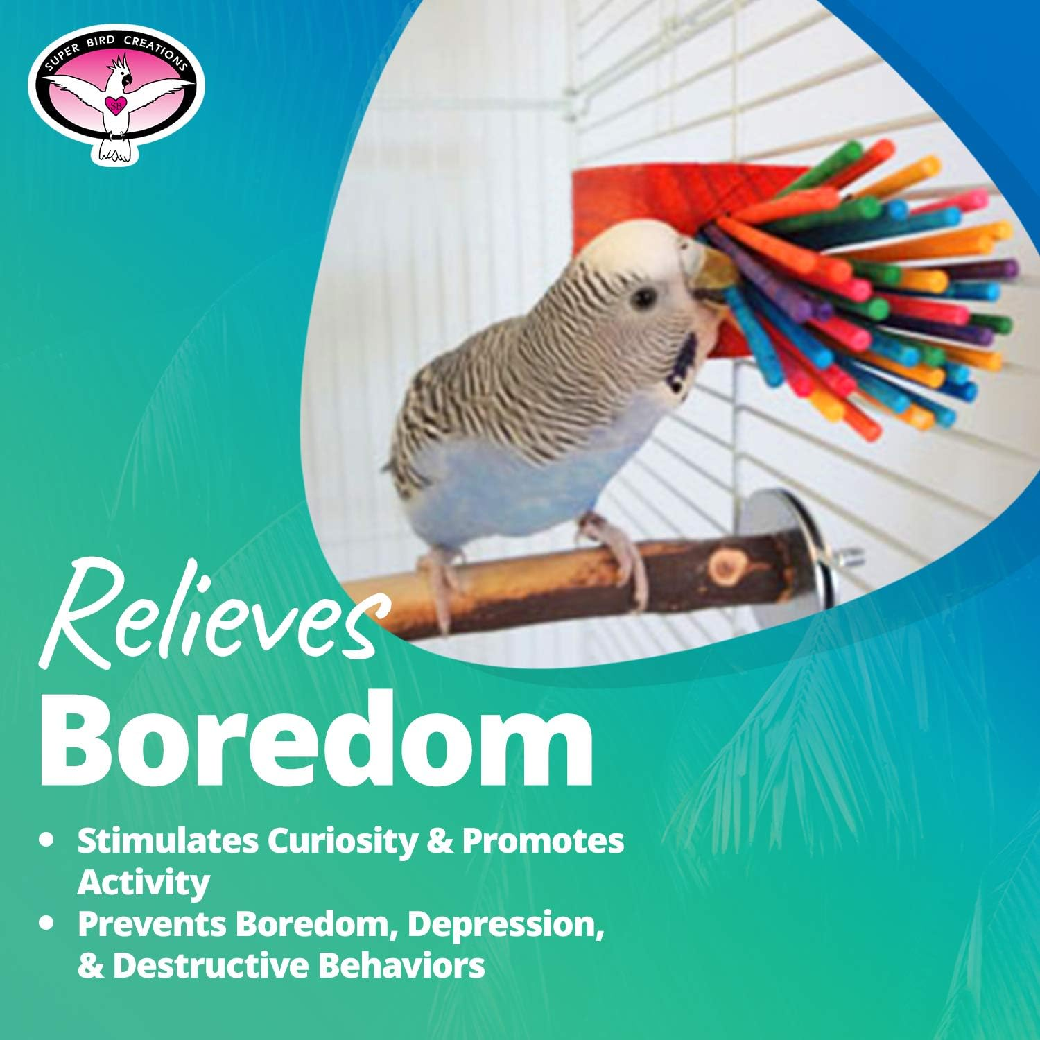 Super Bird Creations - SB301 Chewable Paper Party Bird Toy with Colorful Lollipop Sticks - Ringnecks Medium Conures Parrot - Chew Enthusiasts - Enriching Bird Toys for Medium to Large Birds - 1-Pack image number 4