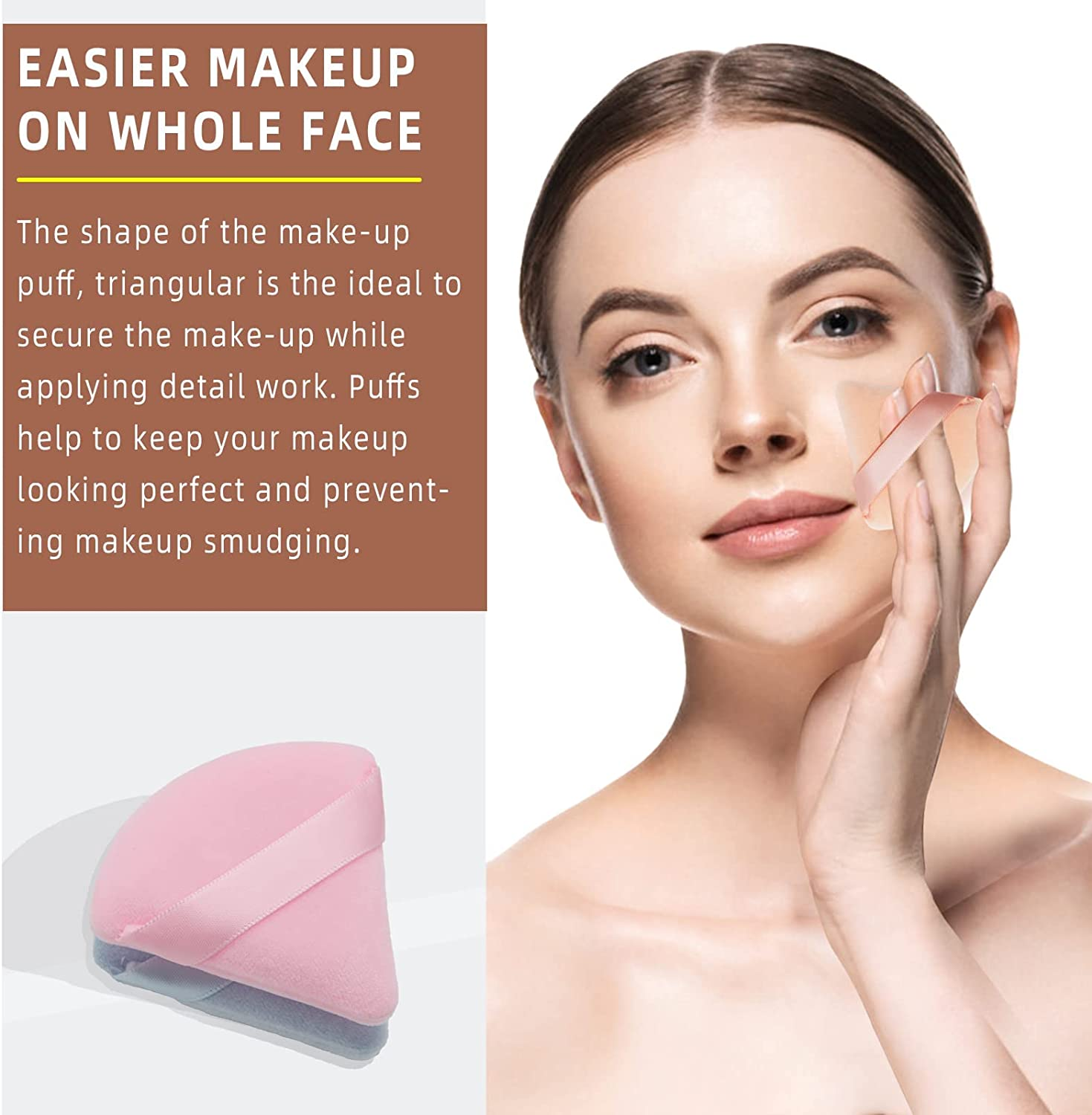 YBVABE Powder Puff, 12Pcs Triangle Powder Puffs Black - Soft & Supple Puffers, Reusable Face Makeup Sponge Blender with Strap for Loose Powder - Setting Powder Beauty Body Cosmetic Foundation Tool image number 2