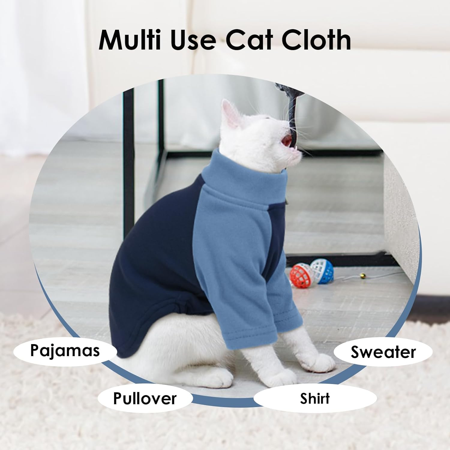 DENTRUN Cat Jumper, Cat Sweater, Cat Fleece, Cat Warm Coat, Cat Pajamas, Hairless Cat Outfit, Cat T Shirt, Cold Weather Cat Pullover,Cat Cloth image number 4
