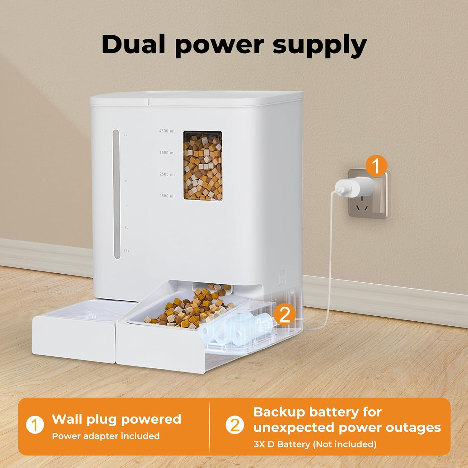 Pawz 2-In-1 Automatic Pet Feeder Waterer, Wifi Smart Dog Cat Feeding Drinker with App Control Voice Recorder, 4L Water 5L Food Large Cat Dispenser for Multiple Pets, Auto Timed Pet Feeder image number 5