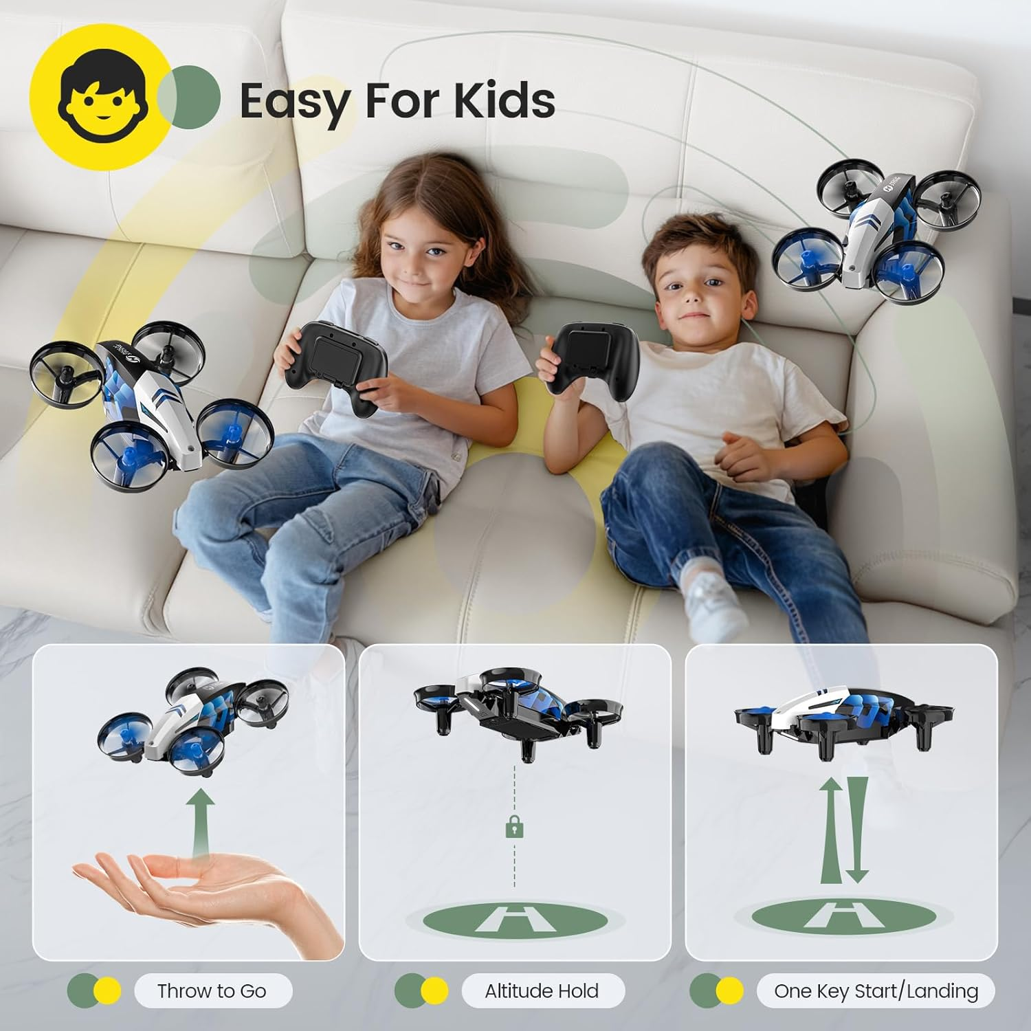 Holy Stone HS210T Mini Drone for Kids, 2-In-1 Indoor Drone with Land & Fly Mode, Four Posture Deformations RC Quadcopter with 3D Flip & Auto Hover, Birthday Great Gifts for Boys and Girls image number 6