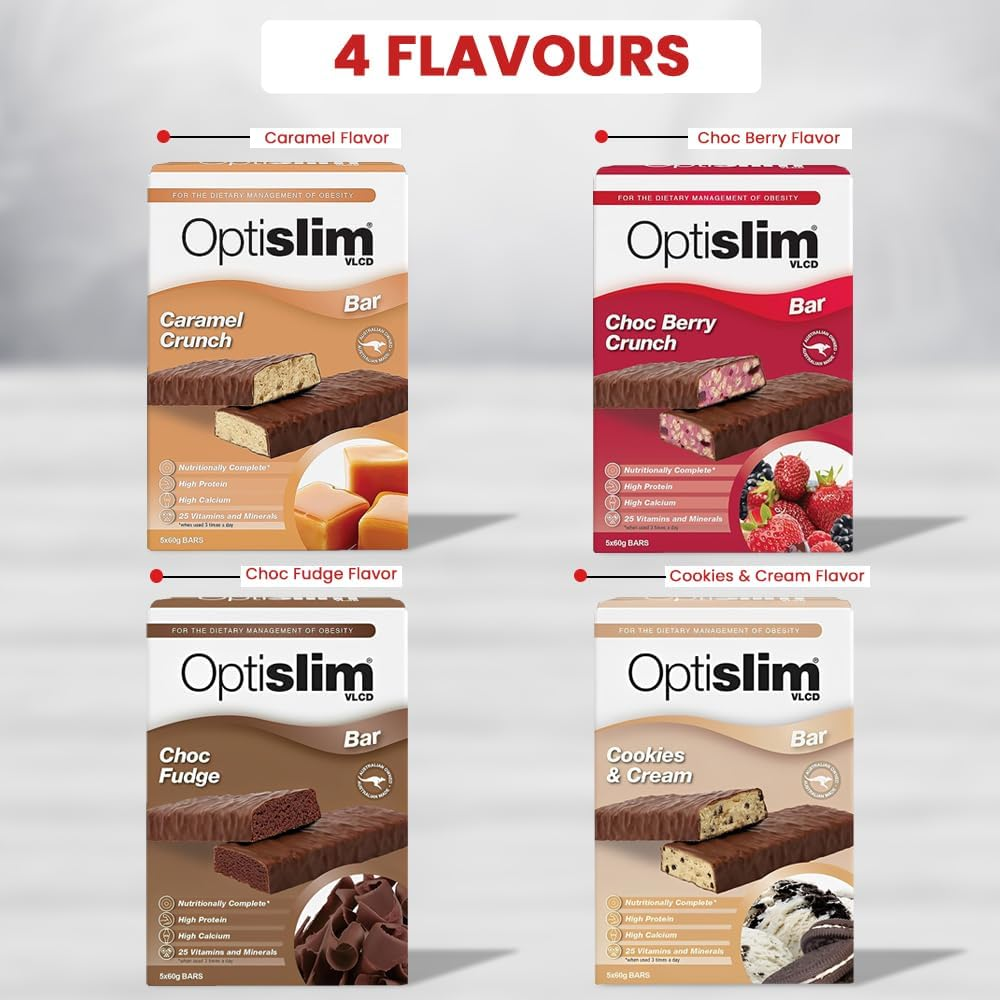 Optislim VLCD Meal Replacement Bar, High Pure Protein Bar, Low Carb Healthy Diet Snack, Low Sugar Snacks with 25 Vitamins & Minerals, Caramel Flavor, 5 X 60G image number 1