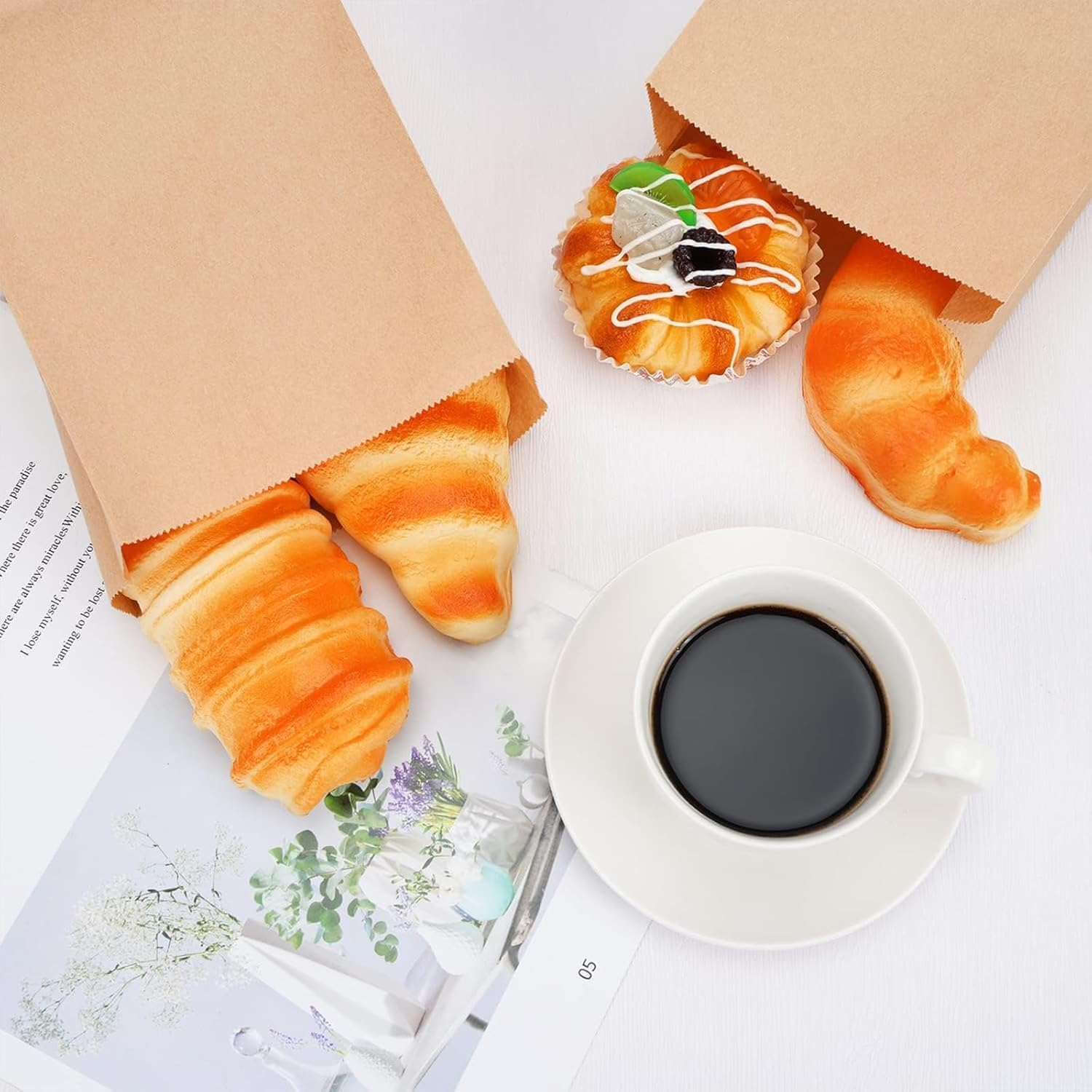 Linyongc 100Pcs Kraft Paper Bread Bags with 100 Stickers, Kraft Paper Square Bottom Stand up Cake Packaging Bags, Multi-Purpose, Brown, 3.5" X 7" X 2.3"/ 9X5.5X18Cm image number 6