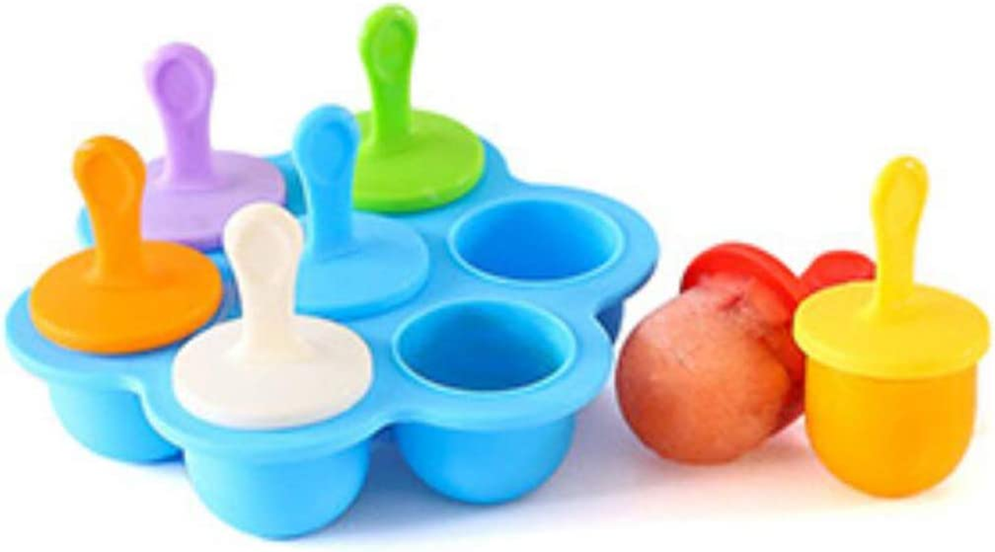 Blue Silicone Popsicle Molds Mini 7-Cavity Ice Pop Molds Food Grade Non-Stick Popsicle Molds