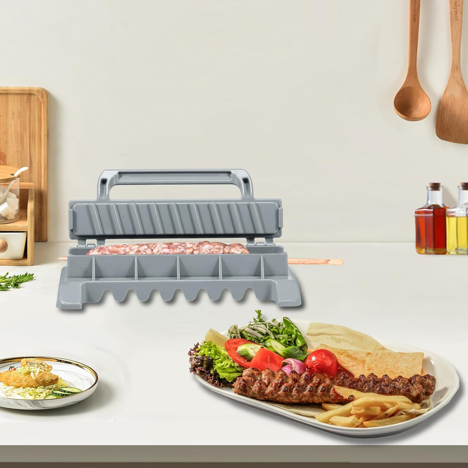 Fizocosisto Plastic Kebab Maker Machine Press, Reusable Easy Kebab Maker Barbecue Skewers,Kebab Maker Grill Tool for Turkish Kebab Outdoor Barbecue Party BBQ Gadget image number 3