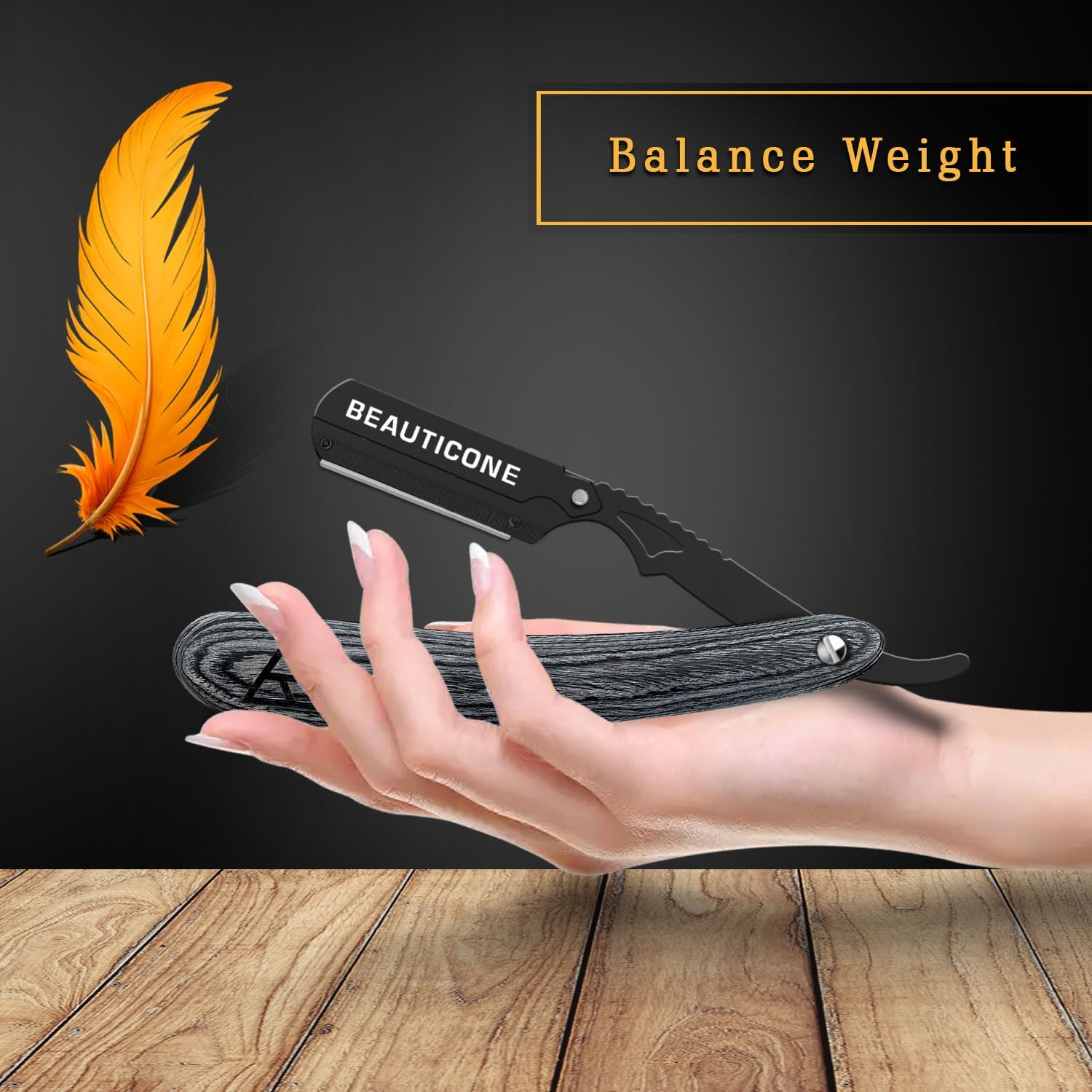 Straight Razors for Men, Straight Edge Razor, 100 Single Edge Blades, Stainless Steel, Barber Razor for Men'S Shaving, Barber Shaving Knife, Swinglock - Black  Gray With Leaf Handle image number 6