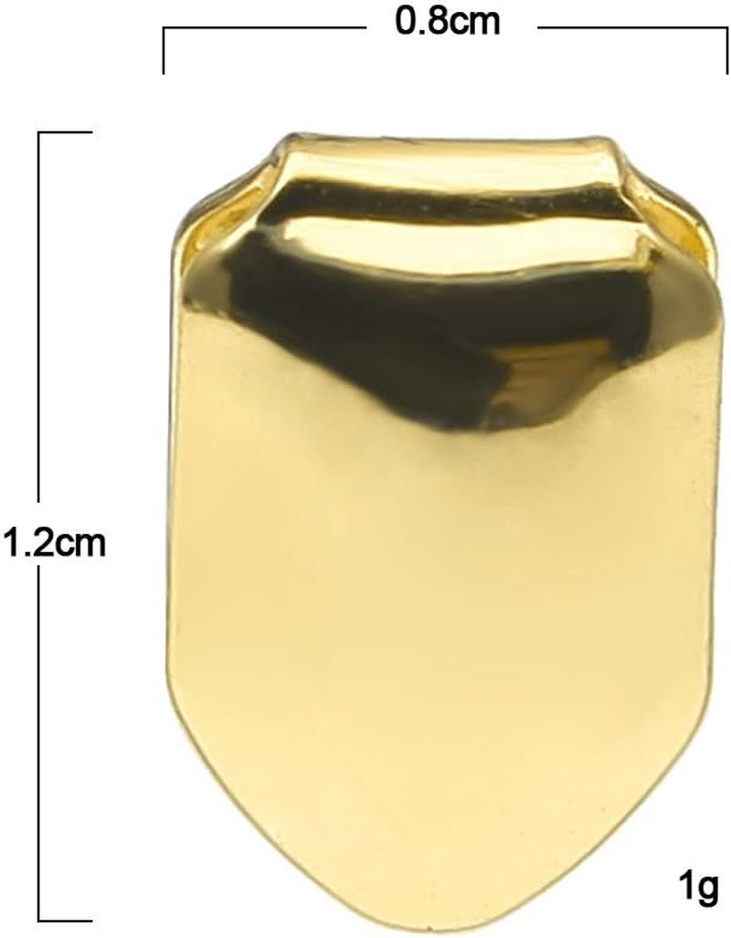 TCOTBE 2 Pieces 14K Plated Gold Grillz Mouth Teeth, Hip Hop Teeth Plain, Top Tooth Single Grill Cap for Teeth Mouth, Party Accessories Teeth Grills (Color : Gold) image number 2