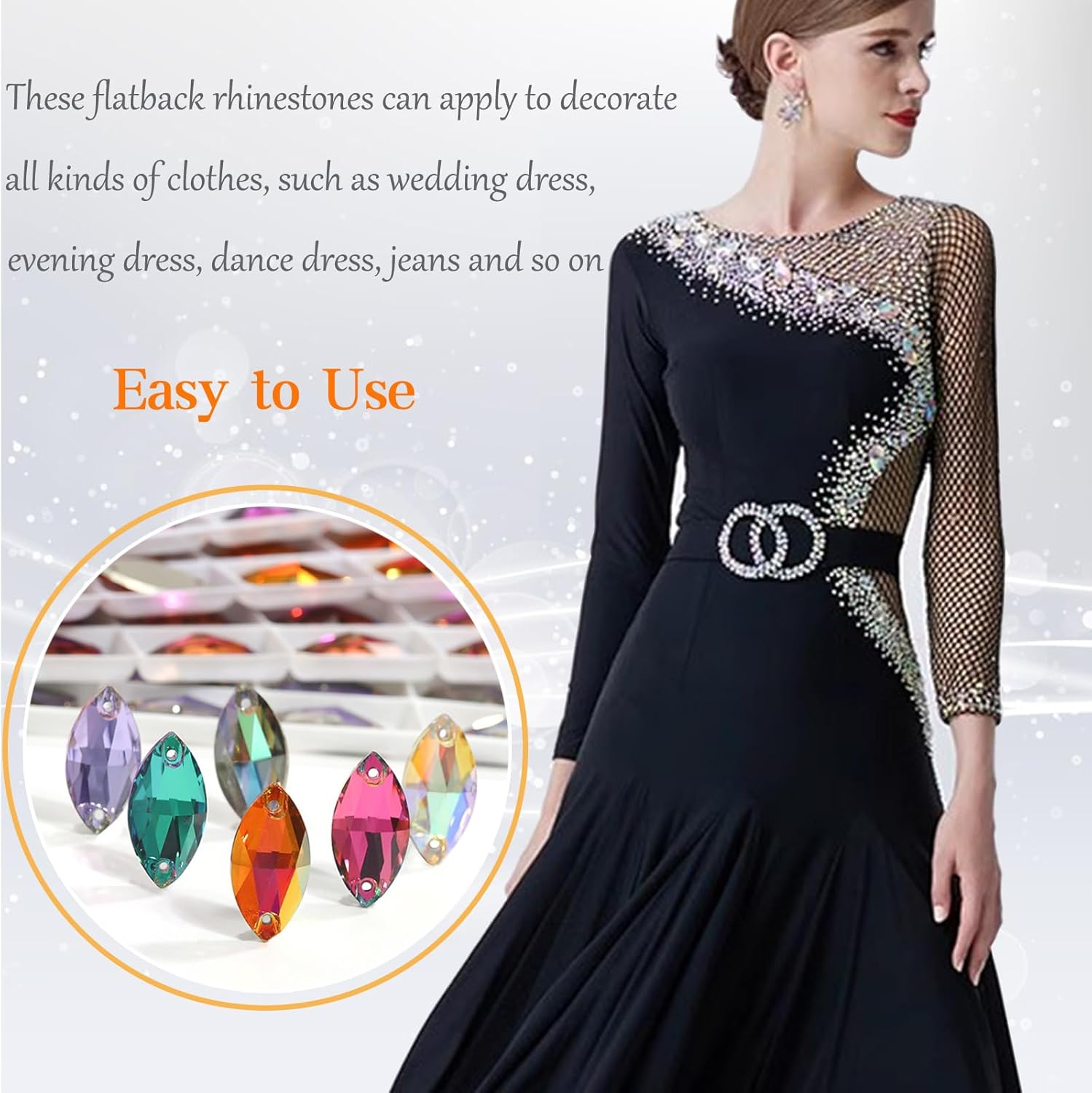 Horse Eye Rhinestones Flatback Sew on Rhinestone with 2 Holes 36Pcs 9X18Mm Glass Navette Shape Rhinestones for Crafts Project,Clothes,Costume,Shoes,Bags,Green image number 1