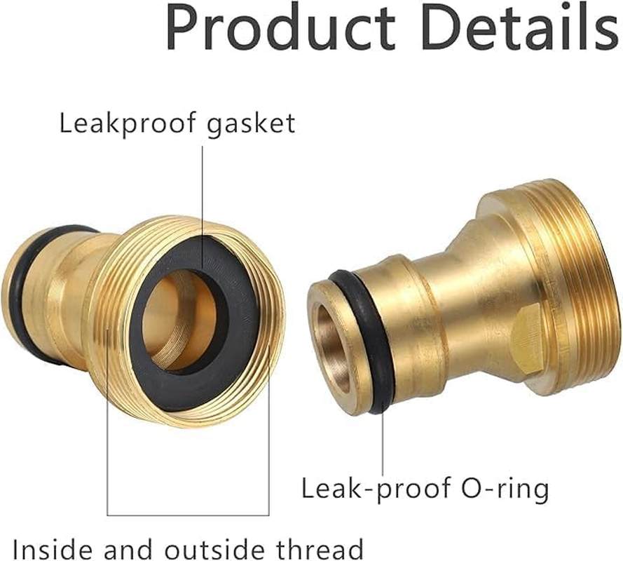 LCCFA 2-Pack 22Mm Female to 24Mm Male Solid Brass Garden Hose Adapter for Kitchen Sink & Bathroom - Threaded Tap Connector with O-Ring, Mixer Hose Fittings - Includes 1 Roll Anti-Leak Tape image number 1