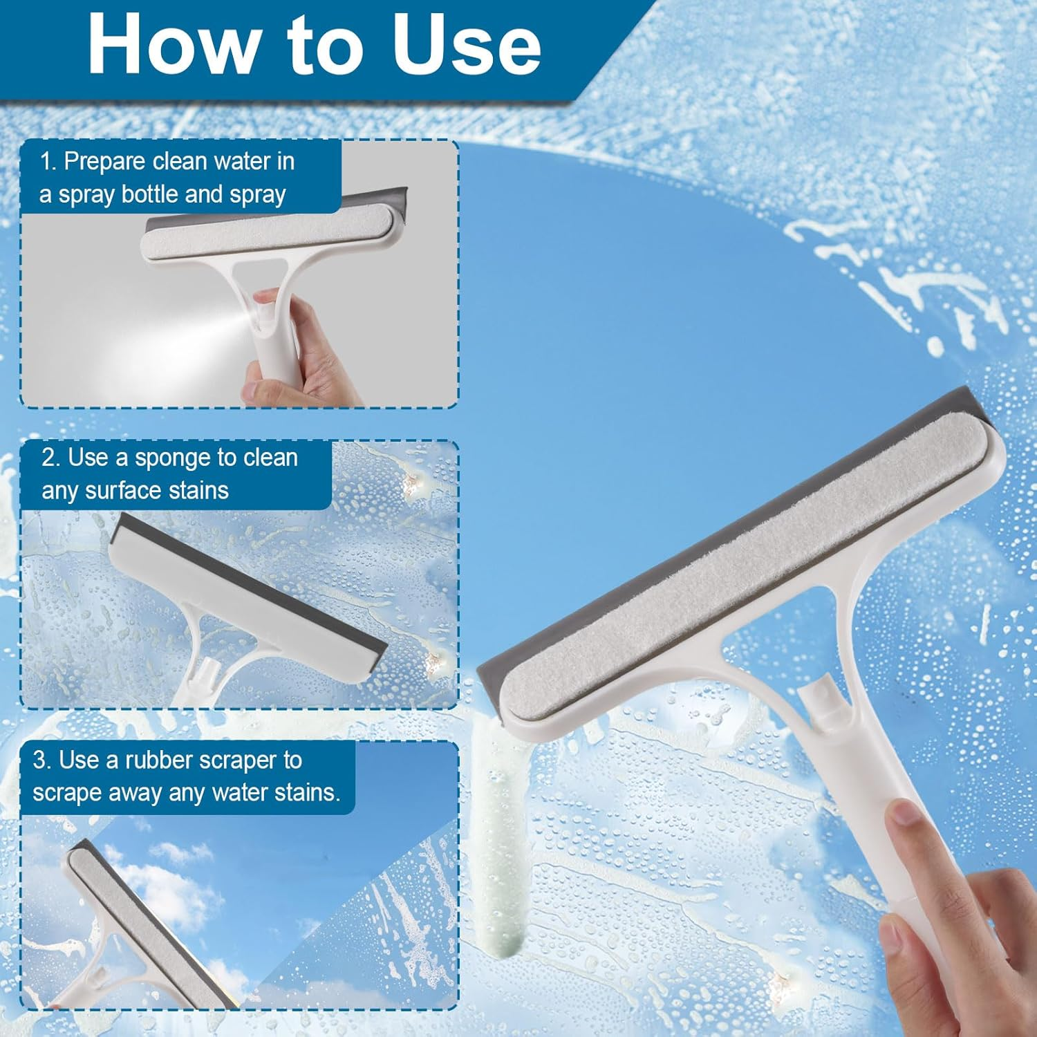 3 in 1 Window Cleaning Scraper with Spray Bottle, Multifunctional Glass Scraper Mirror Squeegee Window Cleaning Tool for Home Kitchen Car Windshield (White) image number 3
