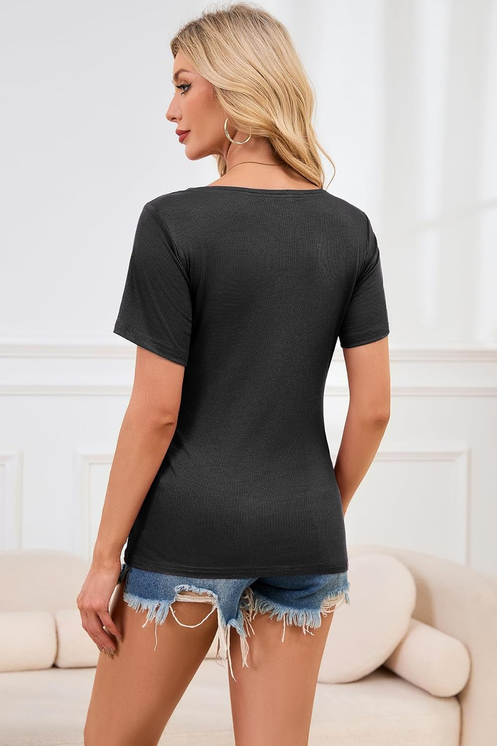 Smallshow Women'S Nursing Tops Ribbed Short Sleeve Breastfeeding Clothes 4 Pack image number 5