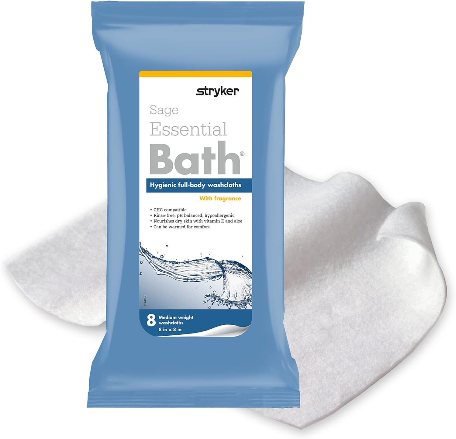 Sage Stryker - Essential Bath Cleansing Washcloths - 6 Packages, 48 Cloths - Fresh Scent, No-Rinse Bathing Wipes, Ultra-Soft and Medium Weight Cloth, Hypoallergenic