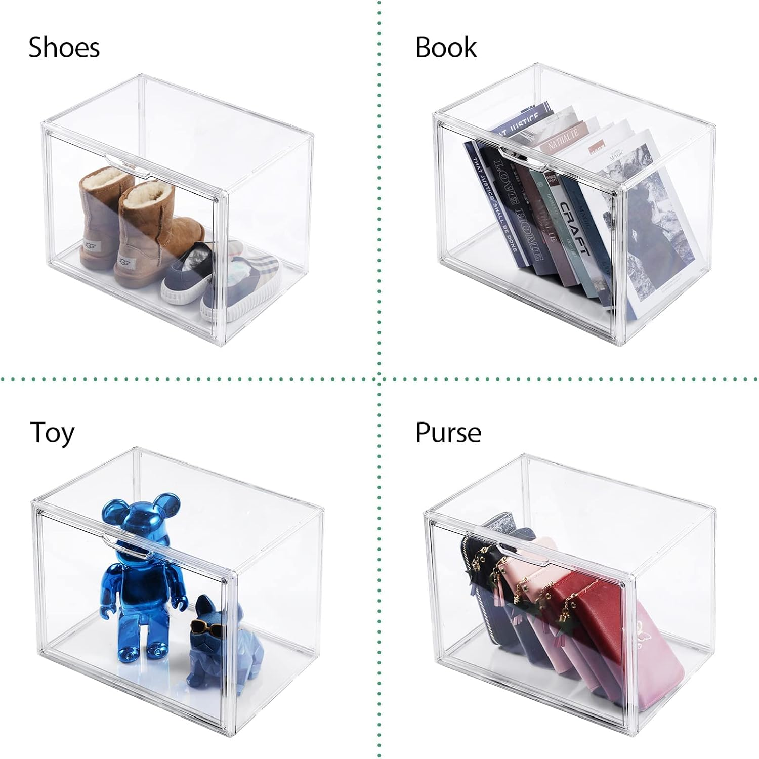 2 Pack Purse Storage Organiser, Acrylic Display Handbag Storage Case for Closet, Clear Plastic Stackable Storage Boxes Bag Organizer with Magnetic Door for Wallet
