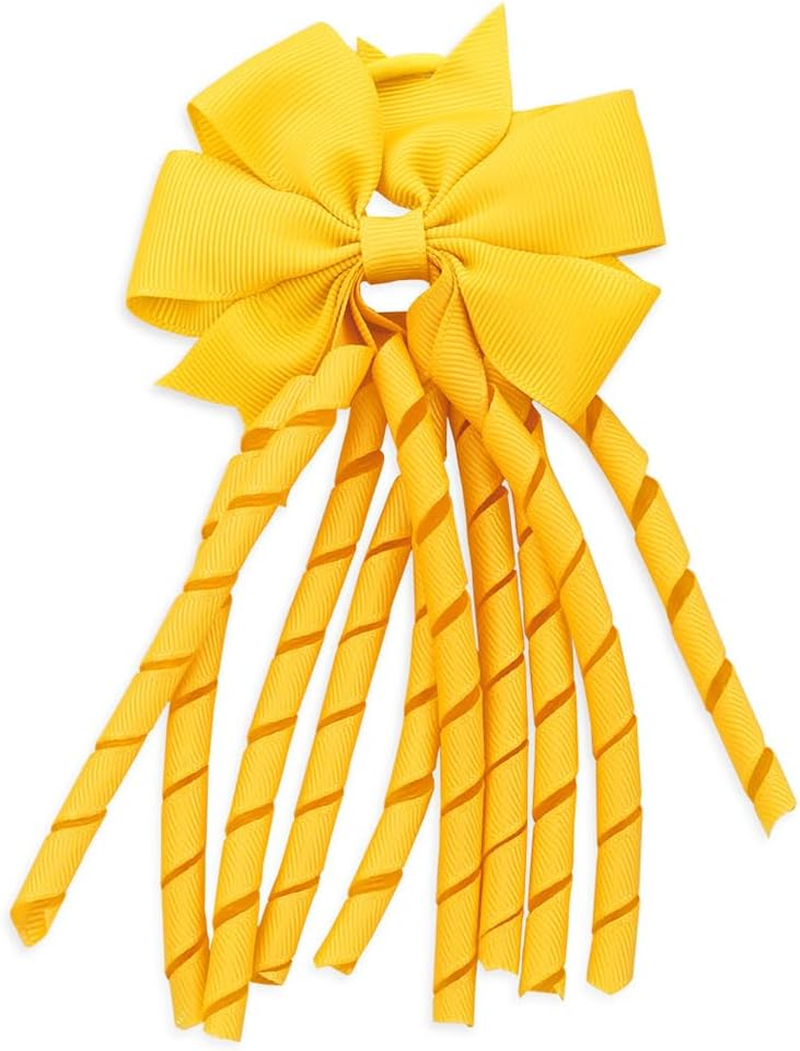 Laroal 2 Pcs Hair Bow Spiral Streamers &ndash; Curly Bow Hair Bands, Ponytail Holders, Hair Ribbons, Bobbles for Girls, Toddler, School, Party Accessories &ndash; Yellow image number 1