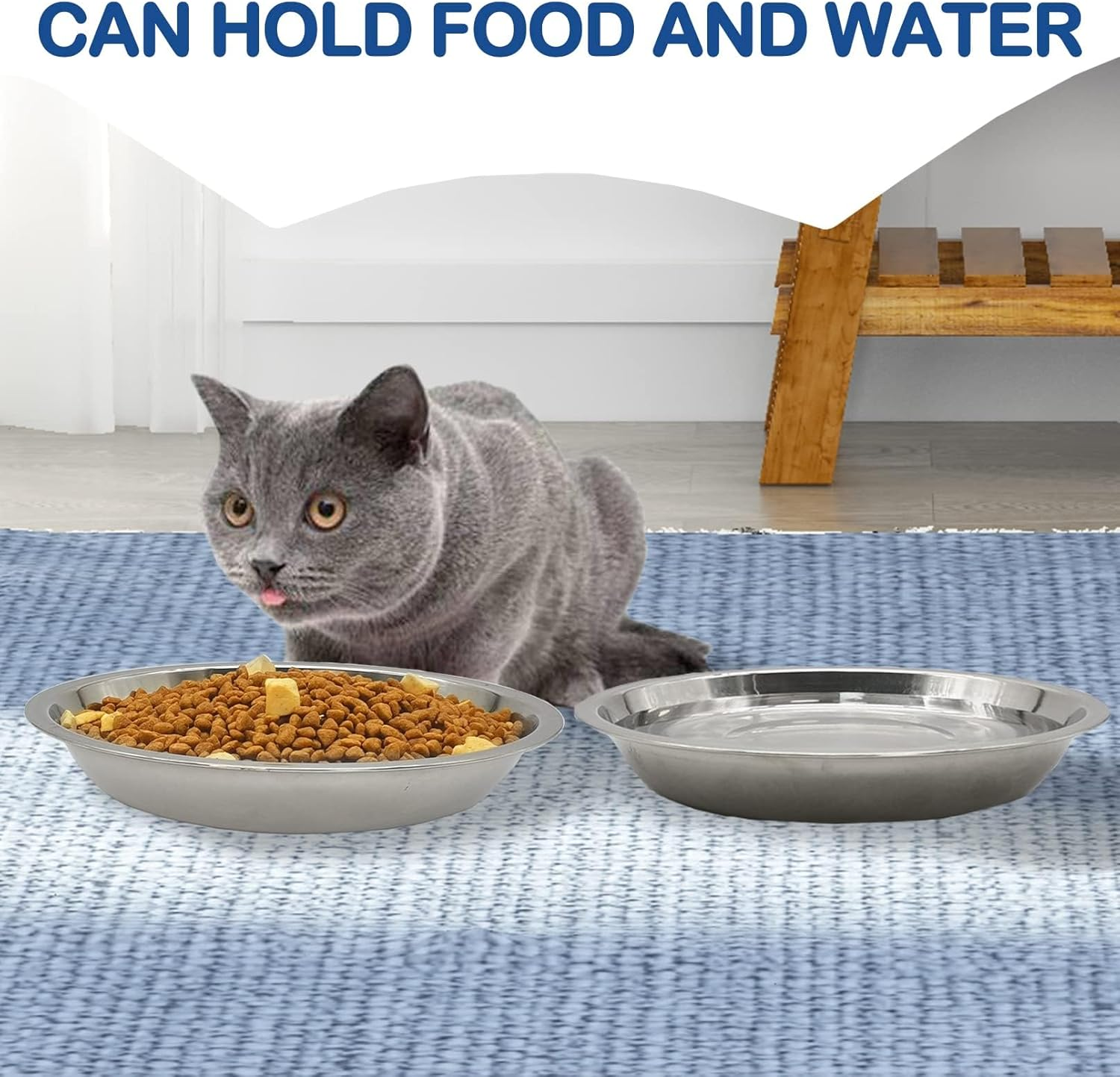 Kathson 8 Pcs Stainless Steel Cat Food Bowls, Replacement Whisker Relief Cat Metal Dishes, Shallow Wide Cat&Dog Food and Water Bowl Suitable for Pet Feeding Stand, Dishwasher Safe (7.00 Inch Dia.) image number 3