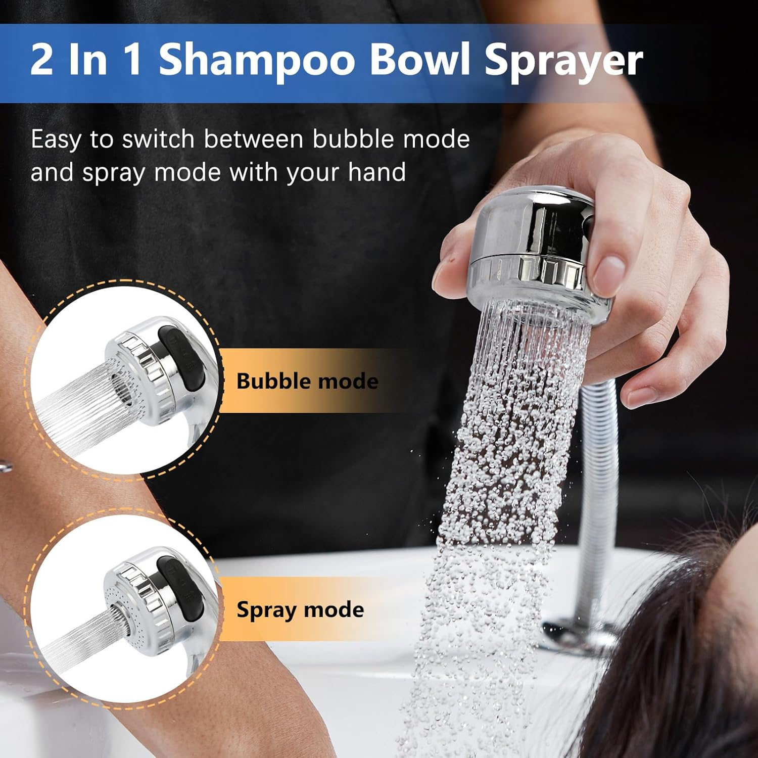 ZKDAUSDO 1/2" Nut Shampoo Bowl Hose Sprayer Kit with Stainless Steel Salon Sink Hose Replacement for Beauty Salon Barber Shop Faucet Vacuum Breaker Kit, Dual-Mode Shampoo Bowl Sprayer Head image number 3