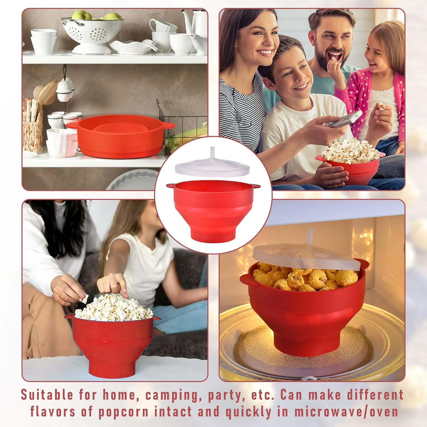 Popcorn Maker, Popcorn Microwave, Popcorn Pot with Lid, Campfire Popcorn Maker, Silicone Popcorn Container, Popcorn Maker Microwave, Microwave Popcorn for Party, Dorm, Home, Kitchen image number 1