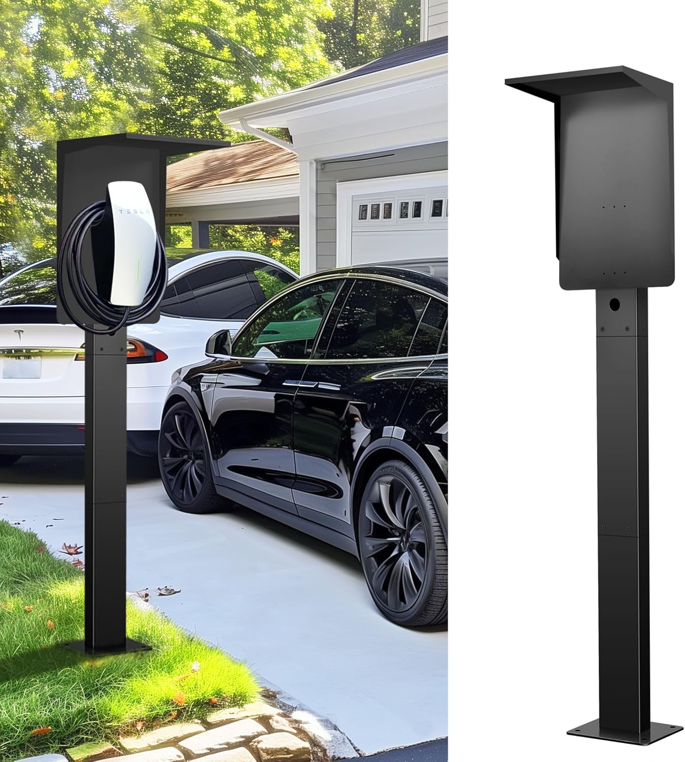 Ufixed Outdoor EV Charger Pedestal with Roof for Tesla Wall Charger & Mobile Connector, EV Charging Stand Post | Heavy Duty, Easy to Install, Durable image number 5