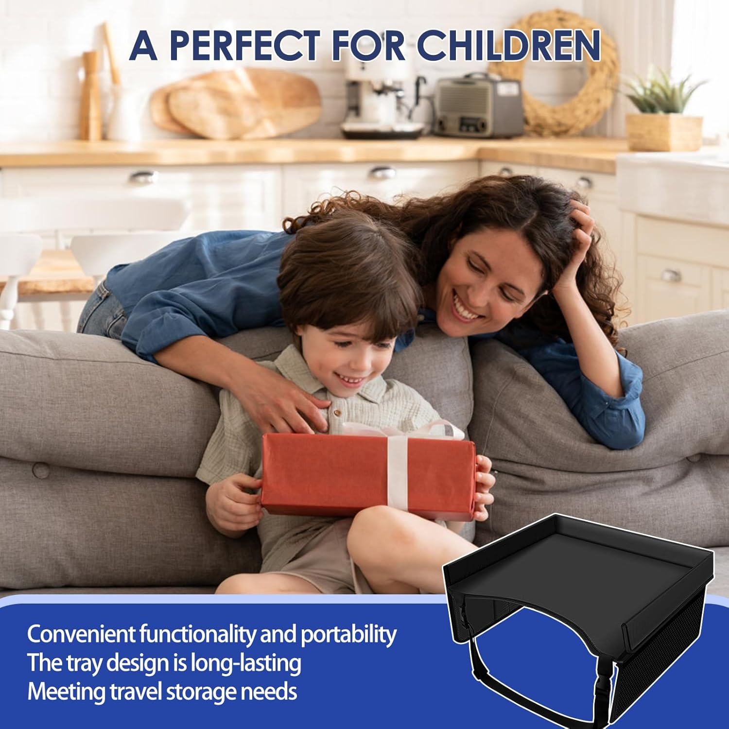 Kid Travel Tray Foldable Kid Car Tray Toddler Car Seat Tray with Adjustable Shoulder Strap and Pocket Car Lap Tray Practical Car Seat Table Tray for Kids Travel Airplane Outdoor 15.7&times;12.6&times;7.87 Inch image number 6