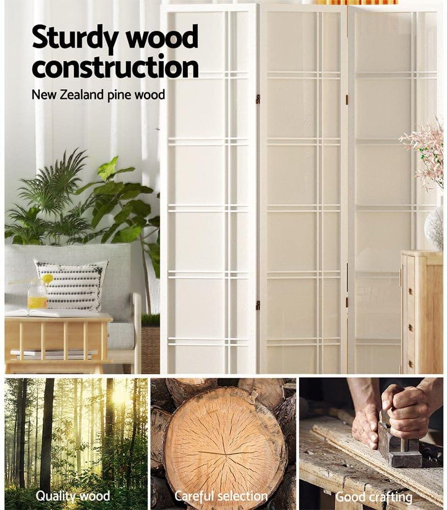 Artiss Room Divider, 4 Panel Folding Wooden Privacy Portable Screen Shelf Dividers Partition Wall Screens Home Pet Child Indoor Balcony Bedroom Furniture, Separator Water-Resistant White image number 5