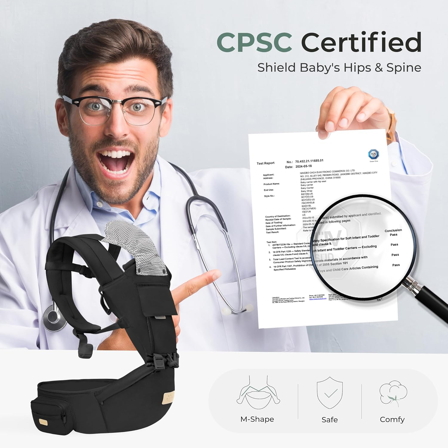 FRUITEAM Baby Carrier, 6-In-1 Baby Carrier with Waist Stool, One Size Fits All -Adapt to Newborn, Baby Hip Carrier for Breastfeeding, Infant & Toddler, Black image number 1