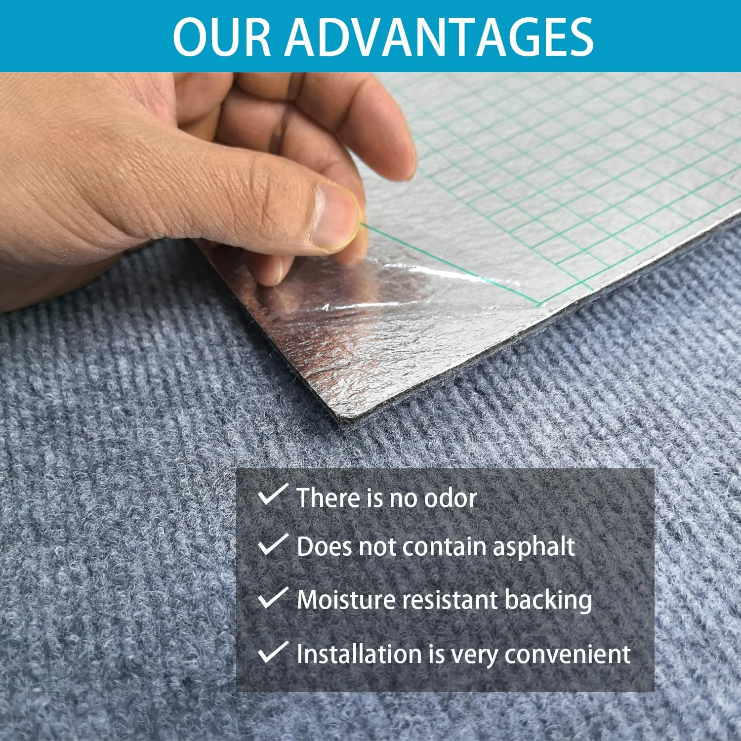 48PCS 30X30CM Self Adhesive 12-Inch Carpet Floor Tiles, Anti-Slip Reusable Squares Peel and Stick Carpet Floor Tile Easy Install DIY for Bedroom Living Room,Grey. image number 3