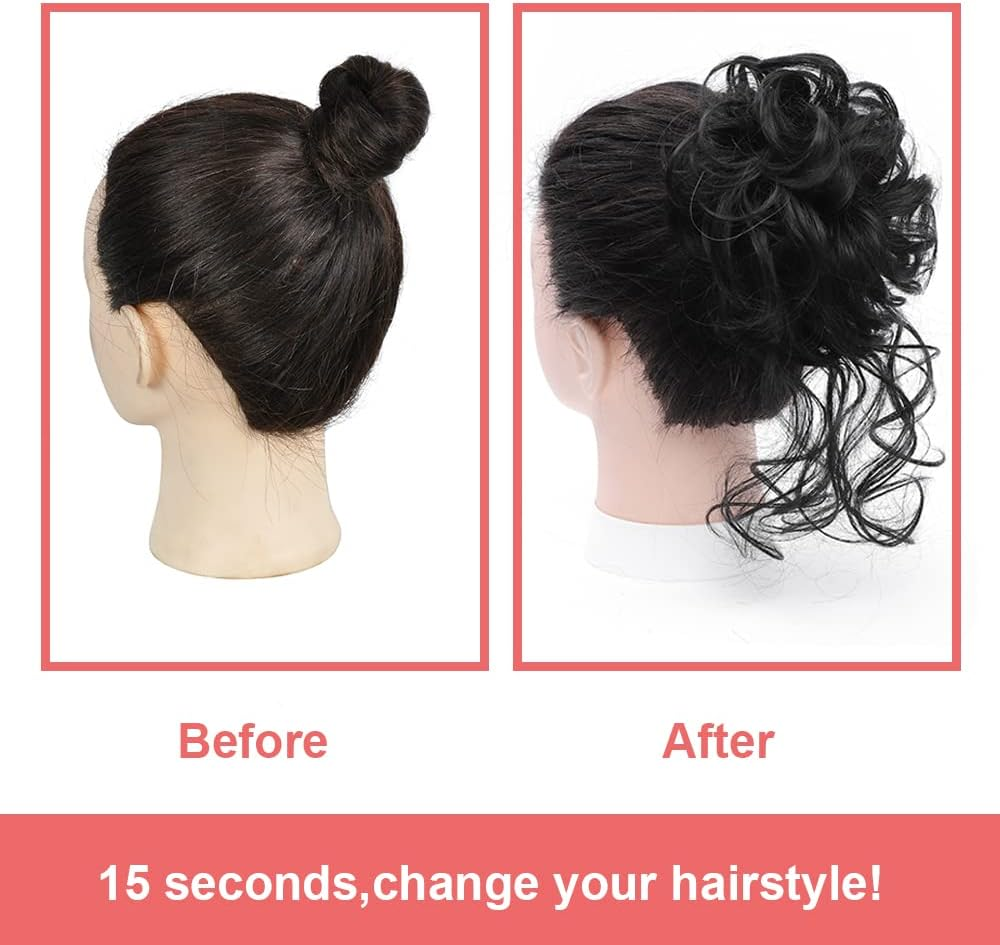 Messy Bun Hair Piece Tousled Updo Hair Buns Extension Elastic Hair Band Hair Pieces Curly Hair Bun Scrunchie for Women (Black) image number 4