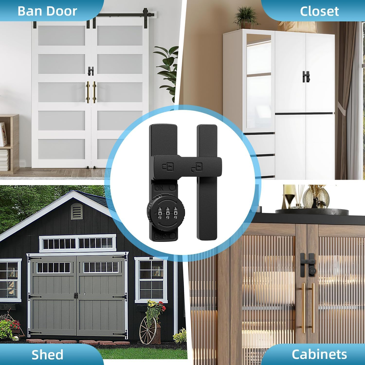 Barn Door Lock,Flip Latch Lock with Combination,90-180 Degree Sliding Door Lock,Cabinet 3-Digit Password Keyless,Gate Latches Hardware Barn Door Garage Shed Window (Barn Door Lock-180 Degrees) image number 2
