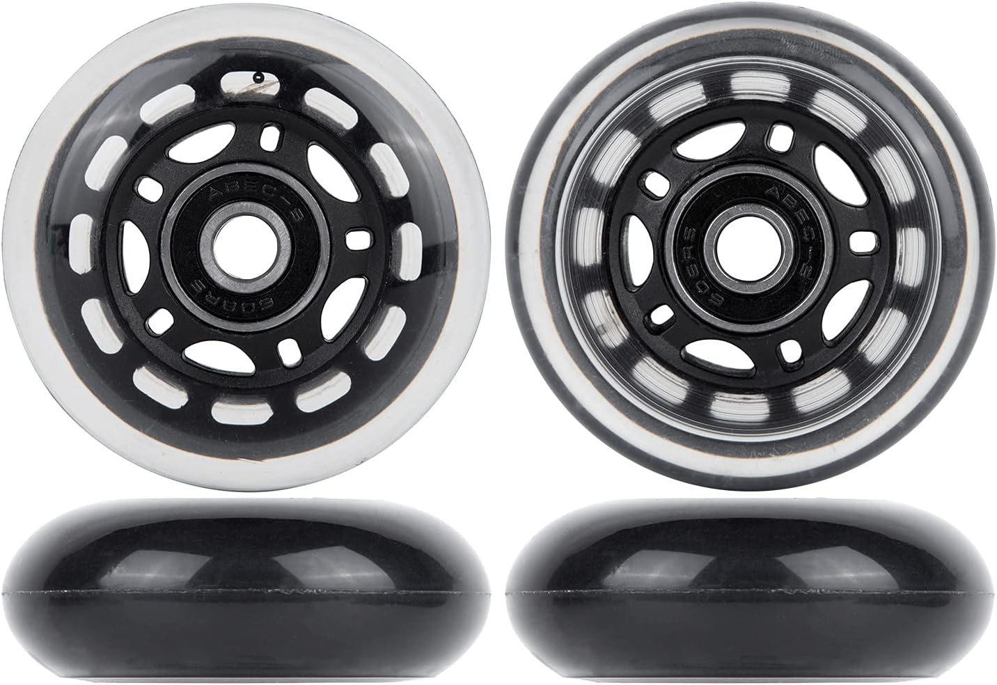 AOWESM 64Mm Inline Skate Wheels 82A W/Bearings ABEC-9 for Rollerblade, Pelican Storm Case, Roller Board Bag, Carry-On Luggage Suitcase, Water Rower Seat, Steady Rest Wood Lathe, Etc (4 Pack) (Black) image number 2
