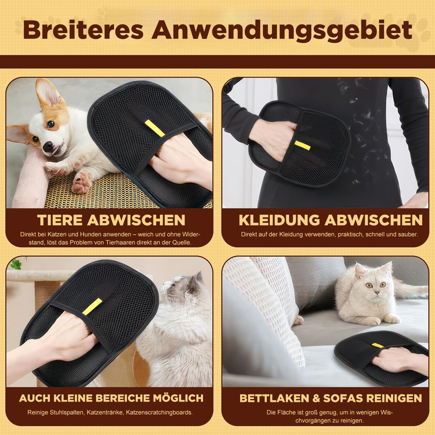 CYSOCZS Grooming Gloves for Dogs and Cats, Set of 2, Mesh Design with Adjustable Closure, Black/Yellow (1 Pack) image number 6