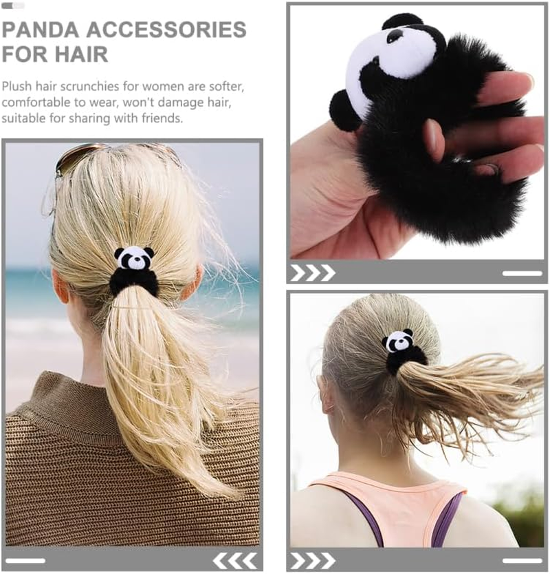 FOMIYES Fluffy Panda Hair Bobbles Pack of 2 Soft Plush Hair Accessories Elastic Hair Bands for Girls and Women Black White Design Non-Slip for Everyday and Party image number 4
