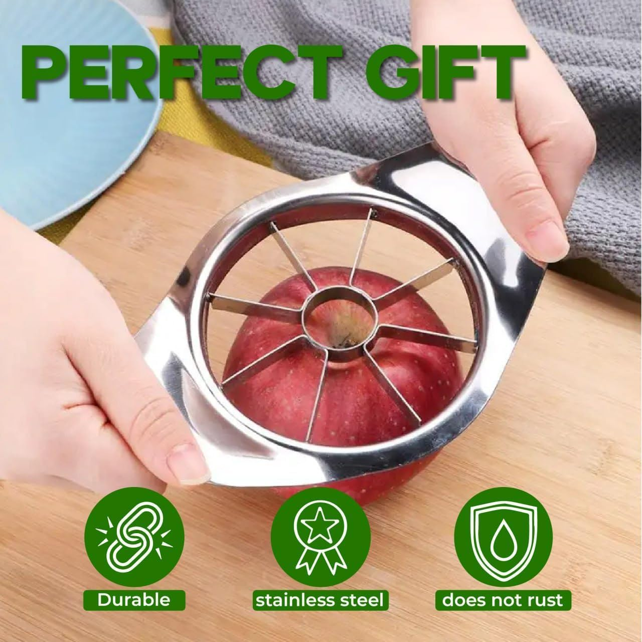 Stainless Steel Apple Slicer and Corer - 8 Blades Heavy Duty Extra Large Apple Cutter- Perfect for Apples, Pears, Pitaya - Easy Grip, Dishwasher Safe, Rust-Resistant, Durable Fruit Slicer (2PCS) image number 2