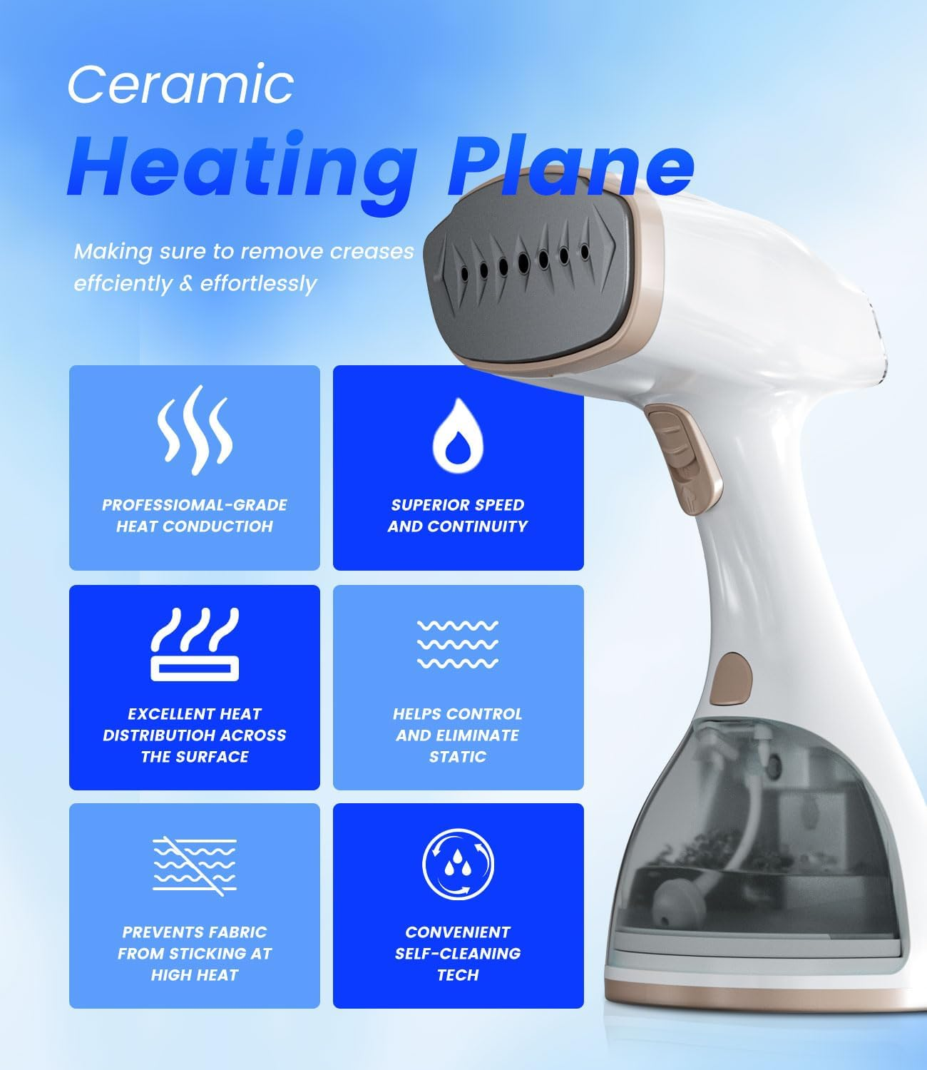 AUSELECT Handheld Steamer for Clothes - 1500W Garment Steamer Iron, Detachable 300Ml Water Tank with Lint Remover & Fabric Brush, 30S Fast Heat-Up Portable Steamer for Travel, Home Appliance & Gift