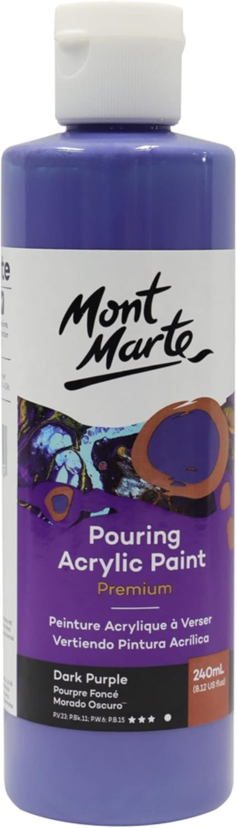 MONT MARTE Premium Pouring Acrylic Paint, 240Ml (8.11Oz), Lamp Black, Pre-Mixed Acrylic Paint, Suitable for a Variety of Surfaces Including Stretched Canvas, Wood, MDF and Air Drying Clay image number 1