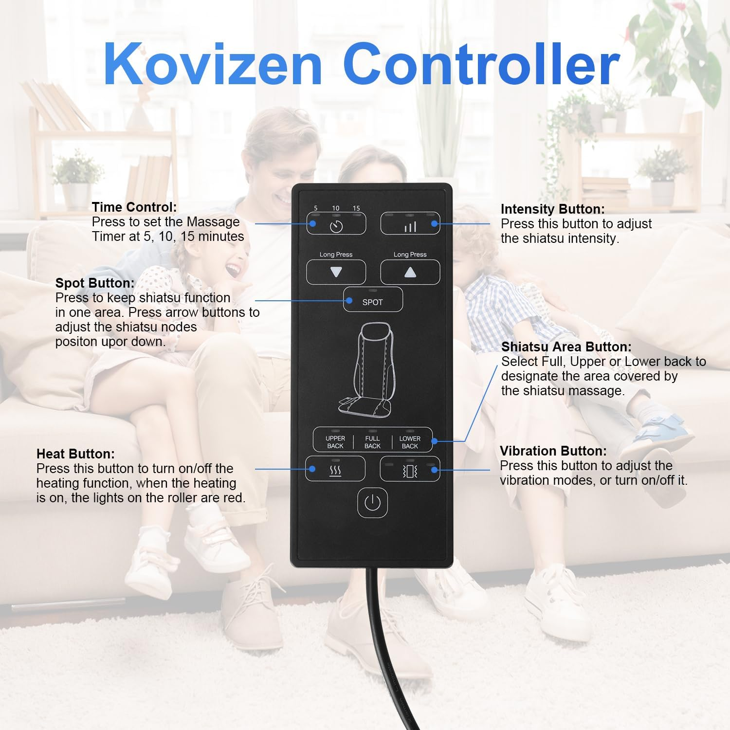 Shiatsu Back Massager Cushion with Heat, Massage Chair Pad with Height Adjustment, Full Back Kneading Shiatsu or Rolling Massage, Gifts for Men, Women