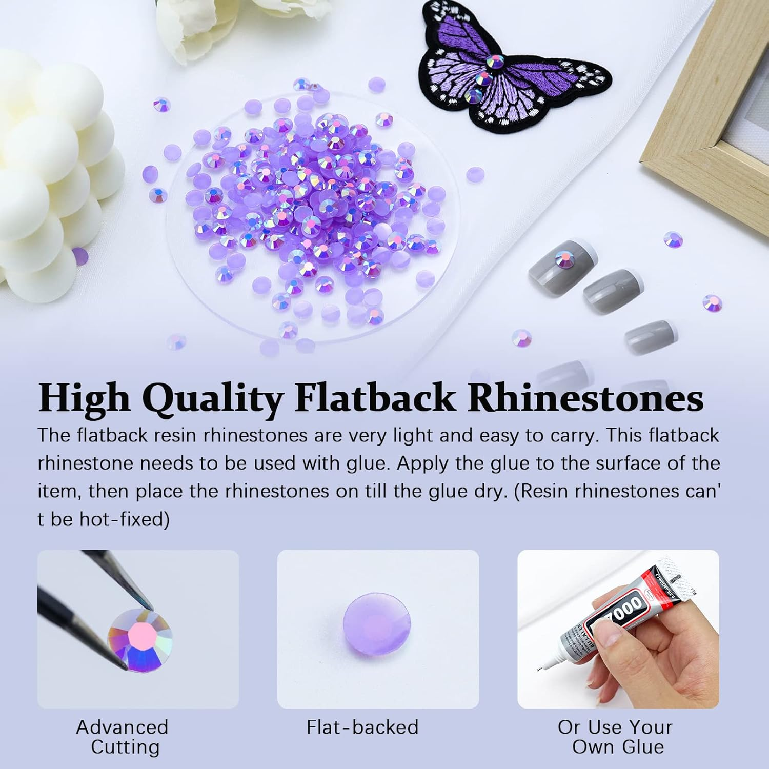 Briskbloom 2000PCS 4Mm Resin Flatback Rhinestone, Light Purple/Violet AB Color Flatback Jelly Resin Rhinestones for Mugs, Bottles, Tumblers, Craft Decoration, Loose Bling Glitter Diamond Stone image number 6