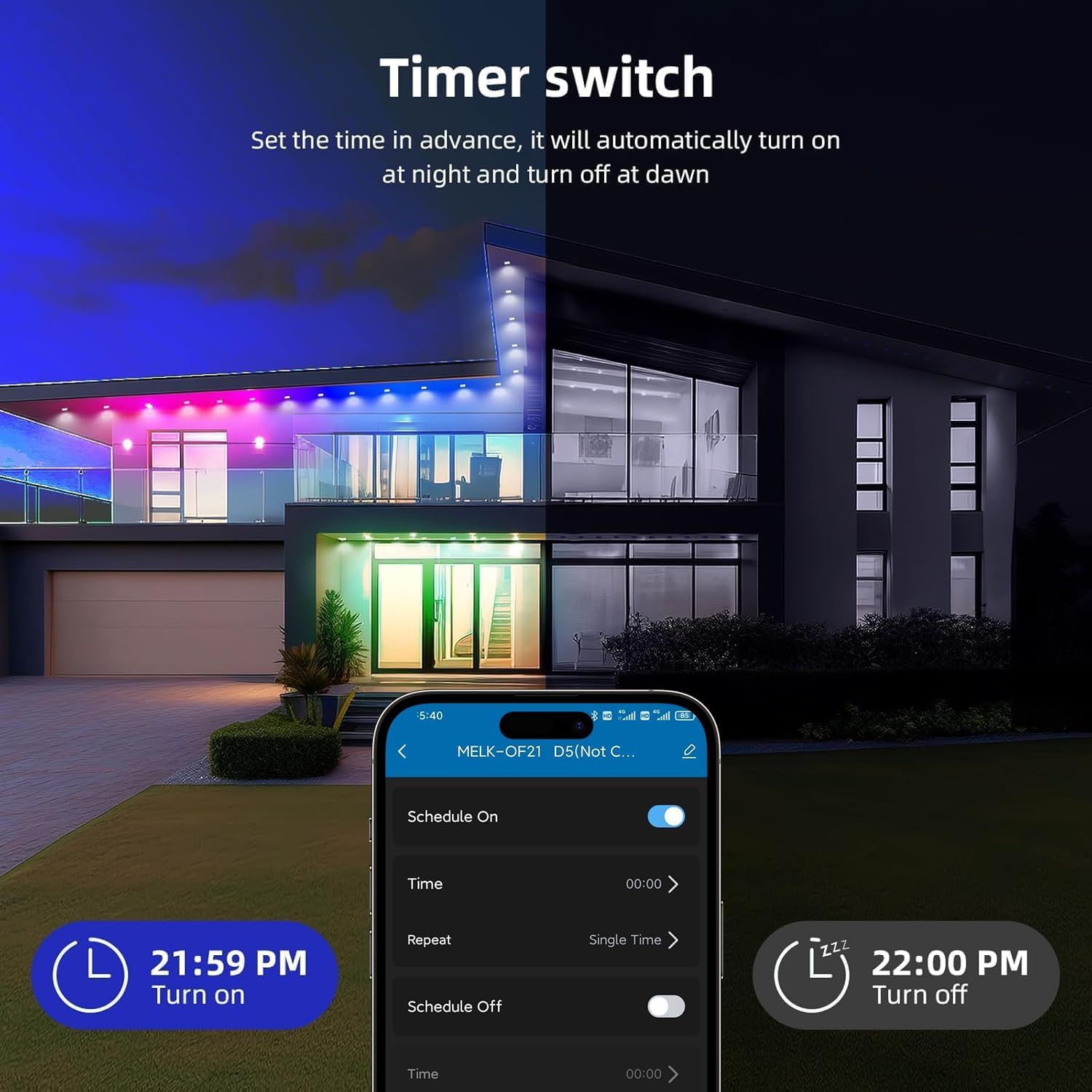 TONGLIN Permanent String Lights Outdoor, 30 Meter Smart RGB Outdoor Lights Decor with 60 Leds, App and Remote Control, IP67 Waterproof, House Roof Outdoor Lighting for Party, Garden, Valentine'S Day image number 5