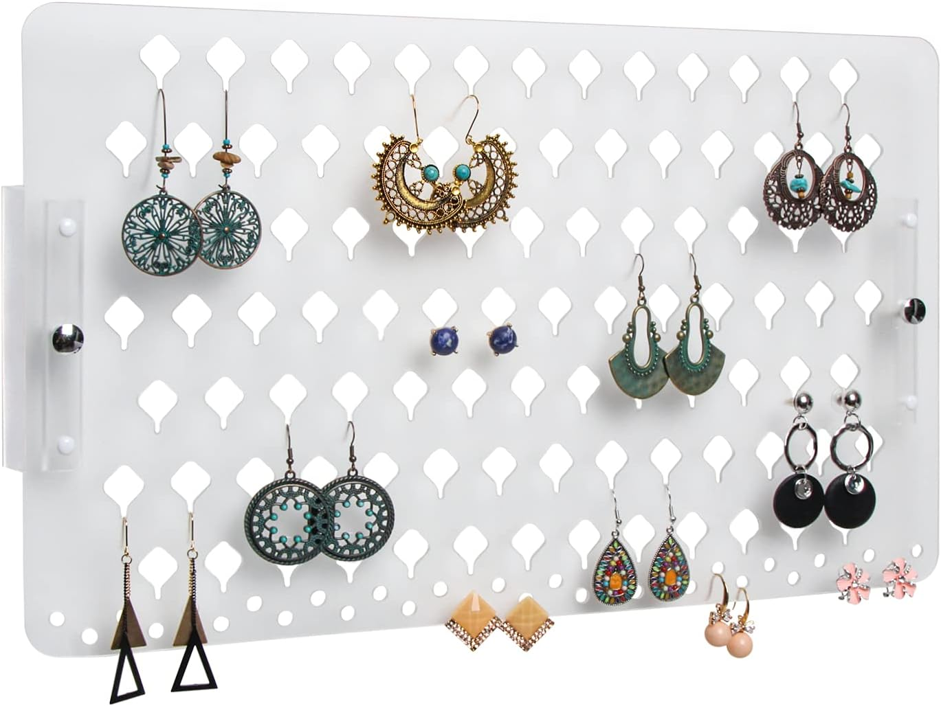 JACKCUBE Design Wall Mount Earring Jewelry Holder Organizer Hanger Storage Rack Display with 94 Holes(White) - MK201A