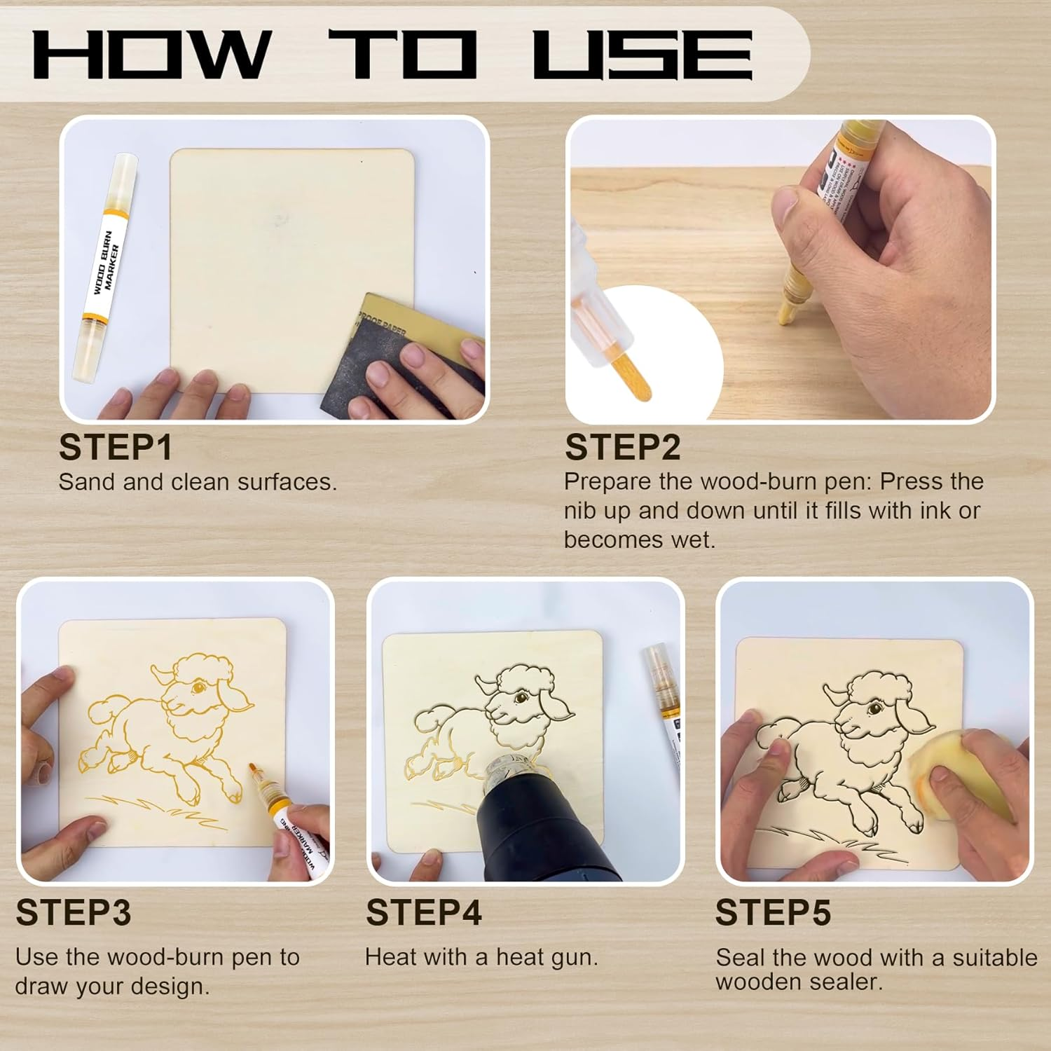 1DFAUL Wooden Burning Marker, 2PCS Scorch Pen for Wood Burn, Double Sided Art Wood Burn Paste Marker, Accurately & Easily Burn Designs on Wood & Crafts, Suitable for Beginners DIY Wood