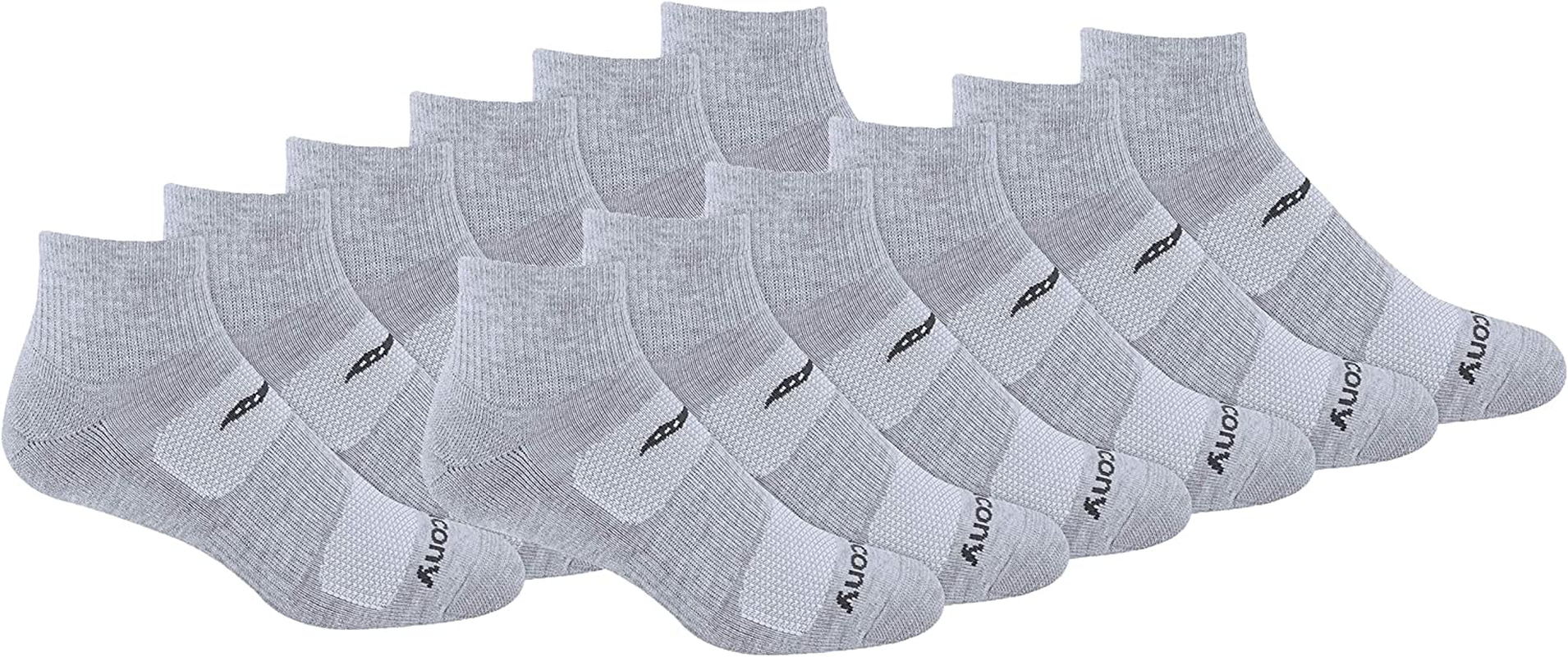 Saucony Mens Multi-Pack Mesh Ventilating Comfort Fit Performance Quarter (6 & 12 Pairs) Running Socks